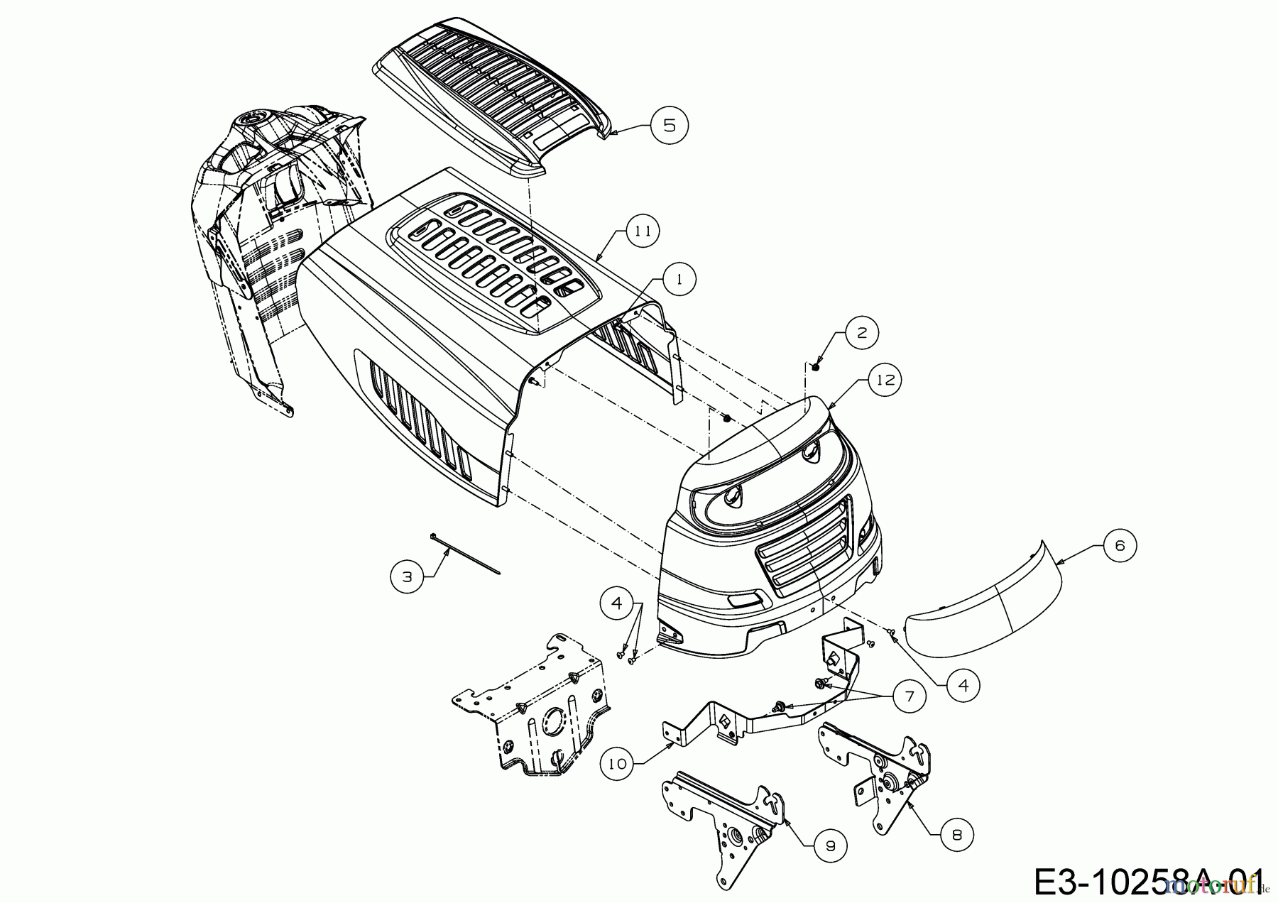 Wolf-Garten Lawn tractors E 13/96 T 13H2765F650 (2019) Engine hood 5-Style