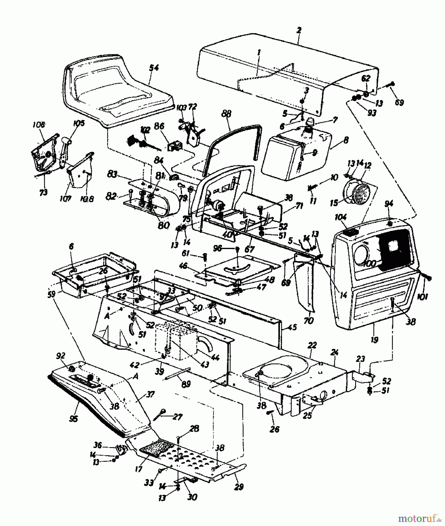 Novotrac Lawn tractors NOVOTRAC 110 136-6821 (1986) Dashboard, Engine hood, Fender