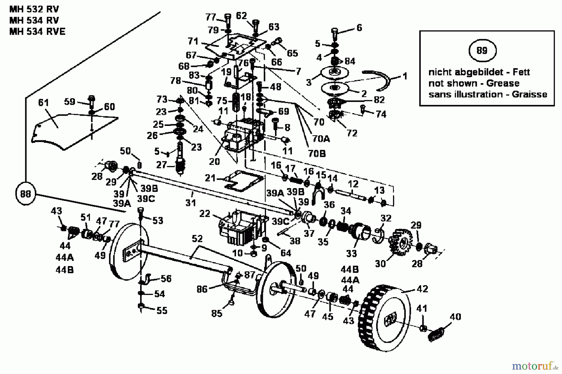  Gutbrod Petrol mower self propelled MH 534 RVE 04007.03  (1990) Gearbox, Wheels