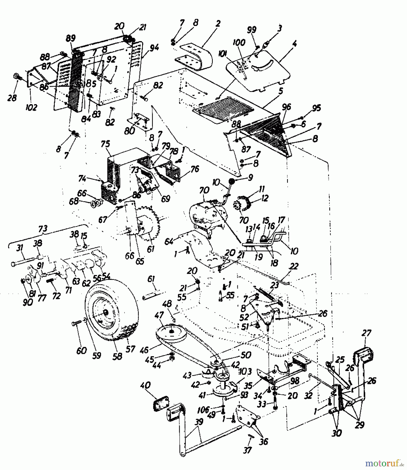 Columbia Lawn tractors RD 11/660 131-5240 (1991) Drive system, Engine pulley, Pedal, Rear wheels