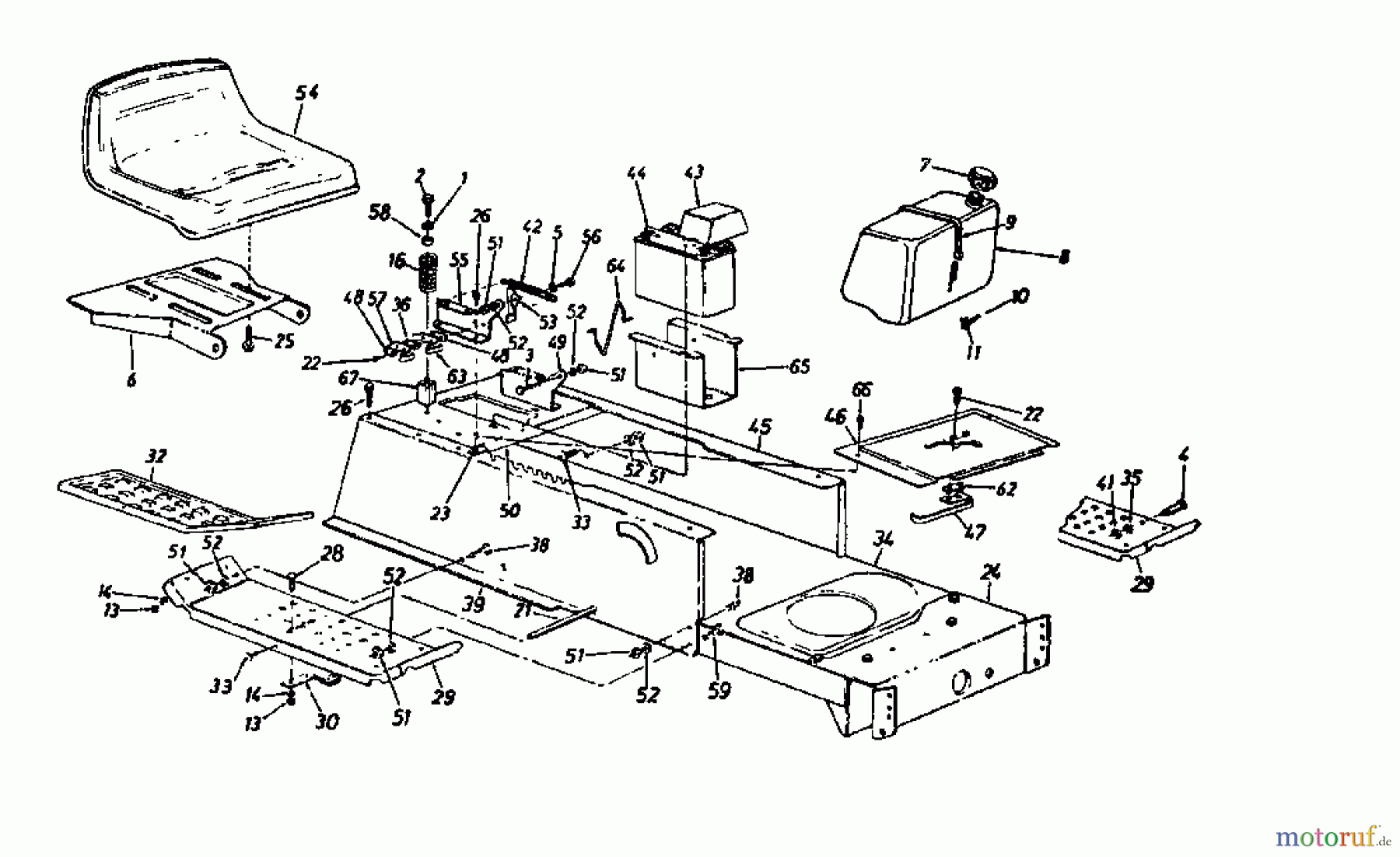 Super Lawn tractors Super 12-96 N 131-659F (1991) Frame, Seat, Fuel tank
