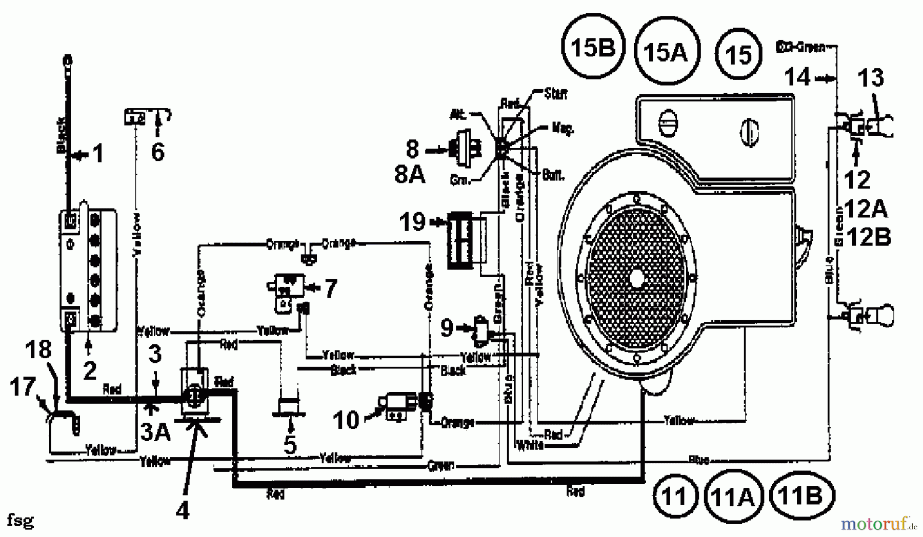  Raiffeisen Lawn tractors 11 N 133C470E628  (1993) Wiring diagram single cylinder