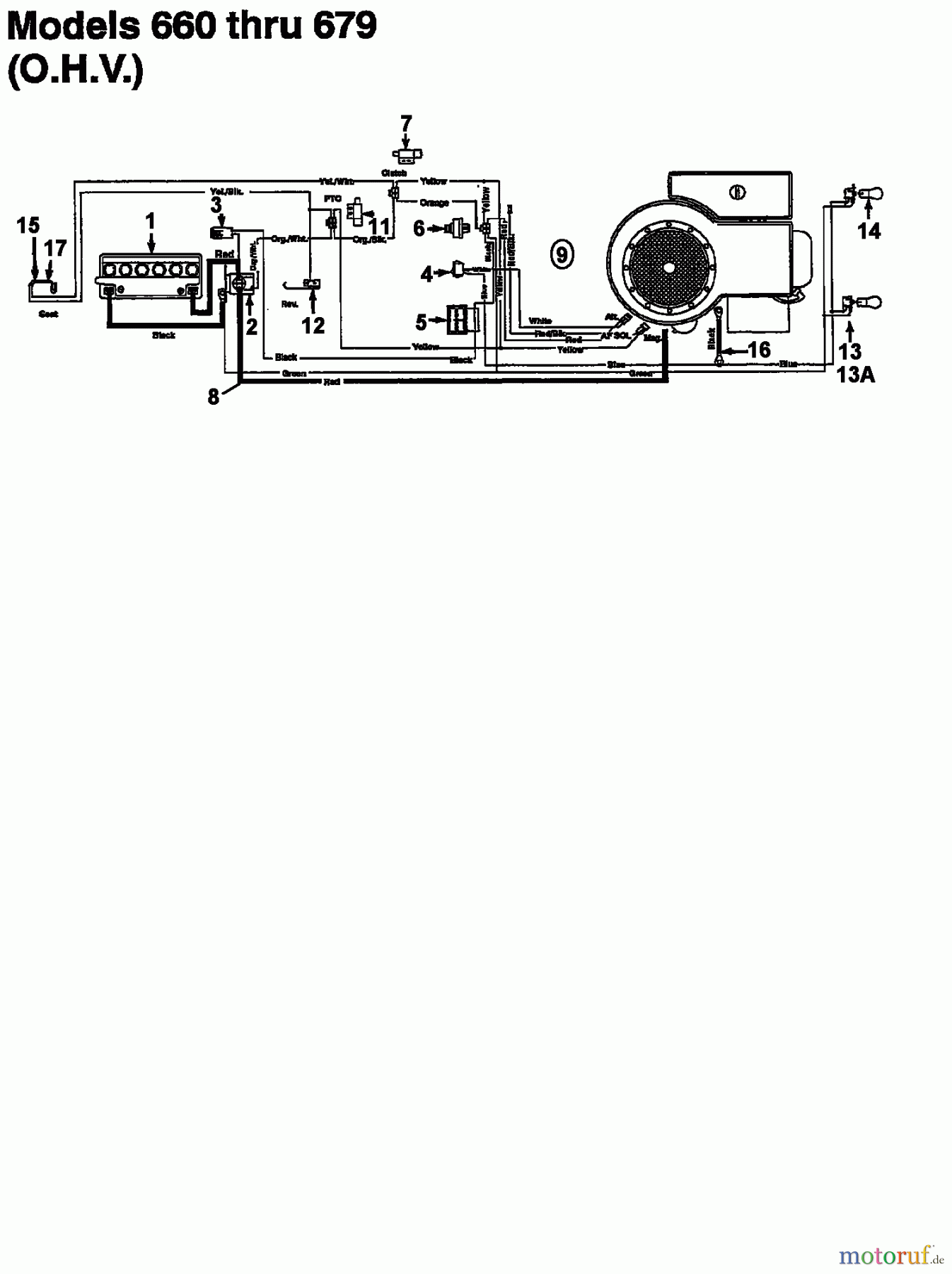  Super Lawn tractors Super 14-107 V 133S619G600  (1993) Wiring diagram for O.H.V.
