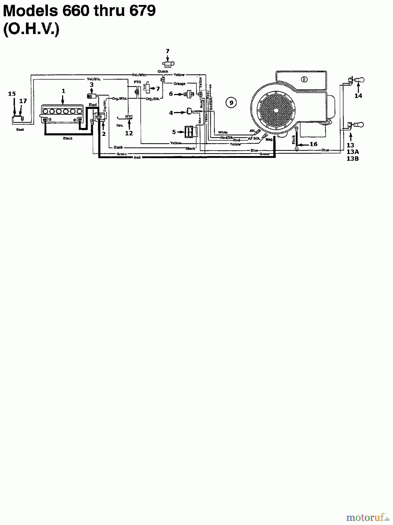  Columbia Lawn tractors 145/107 135M671G626  (1995) Wiring diagram for O.H.V.