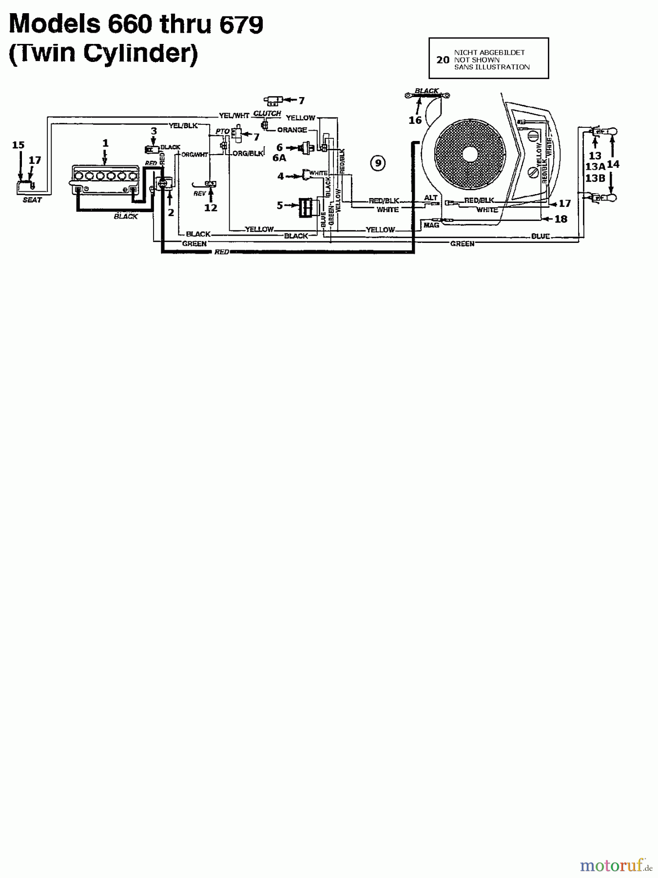  Columbia Lawn tractors 114/107 134S671G626  (1994) Wiring diagram twin cylinder