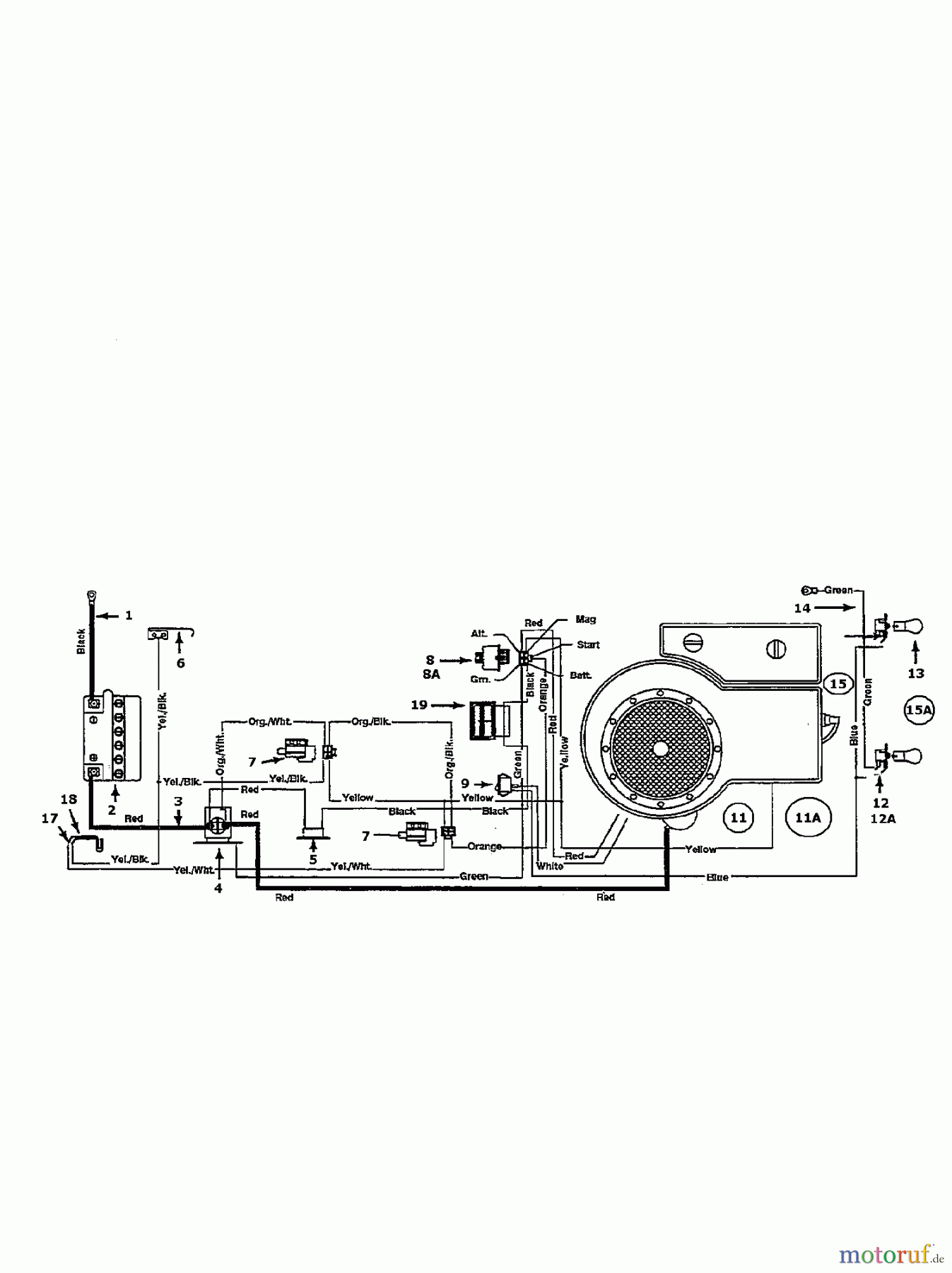  MTD Lawn tractors J 125 135L450C678  (1995) Wiring diagram single cylinder