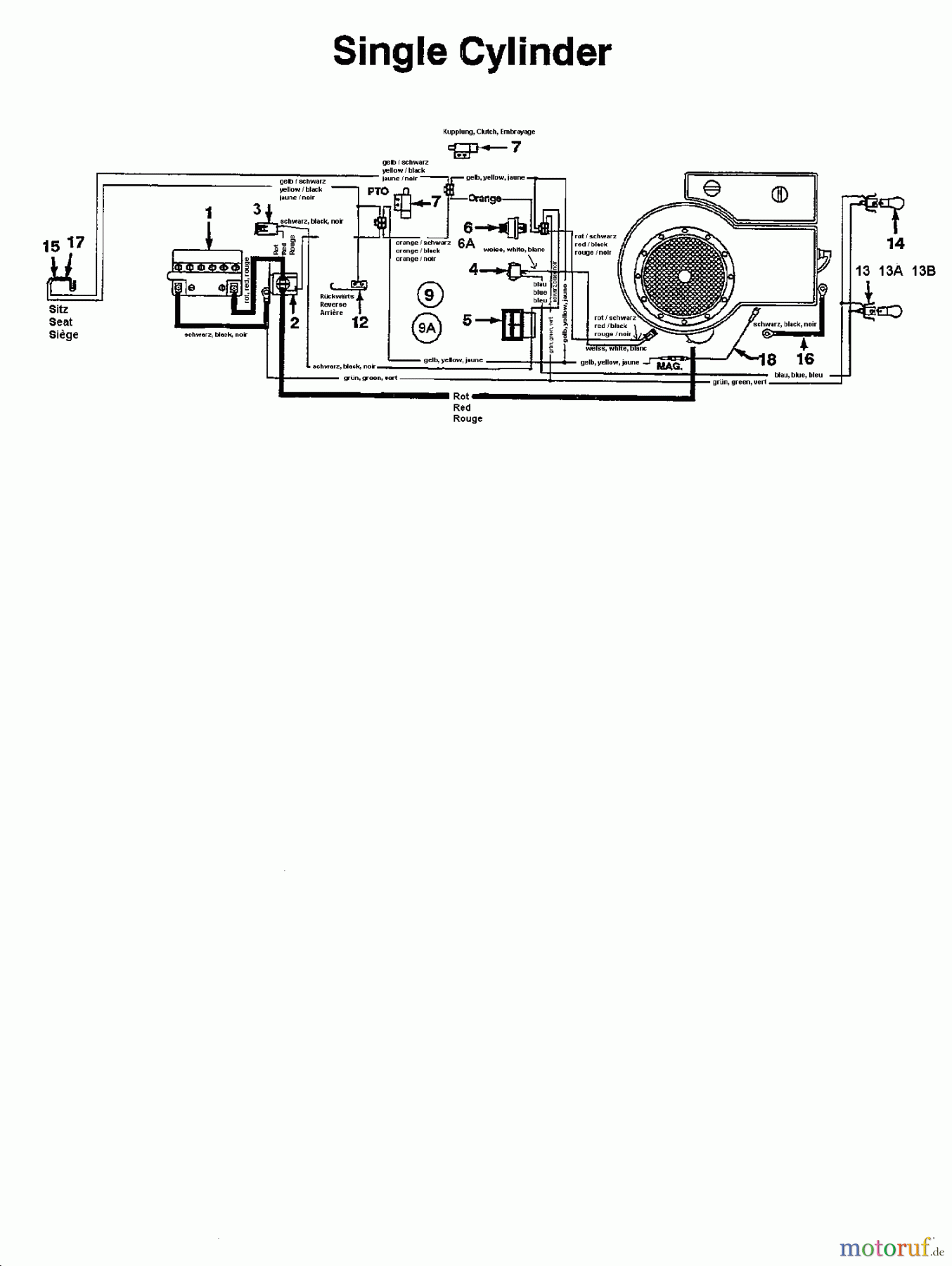  Florica Lawn tractors 12/76 HN 135K671C638  (1995) Wiring diagram single cylinder