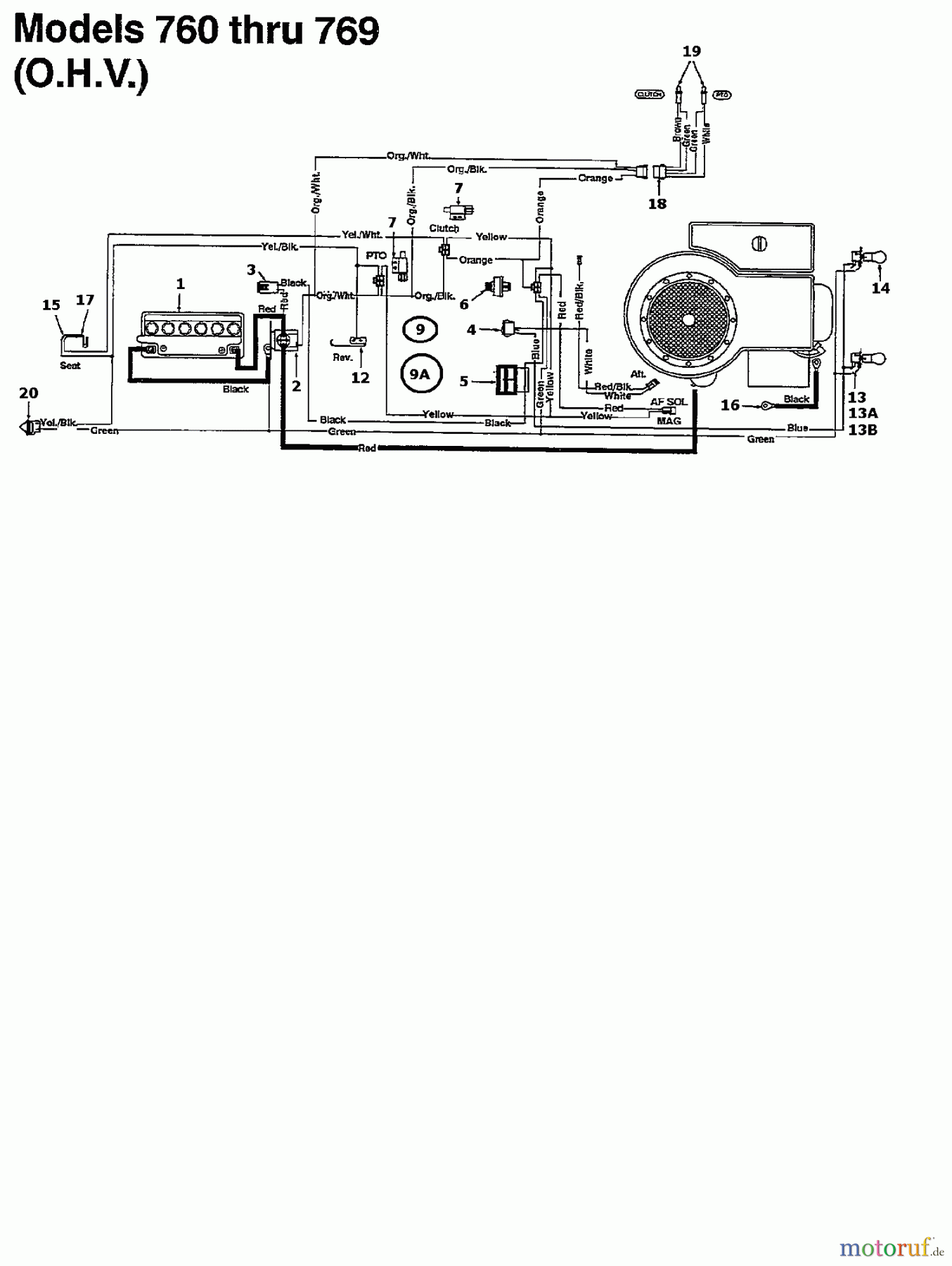  MTD Lawn tractors 125/102 135K761N602  (1995) Wiring diagram for O.H.V.