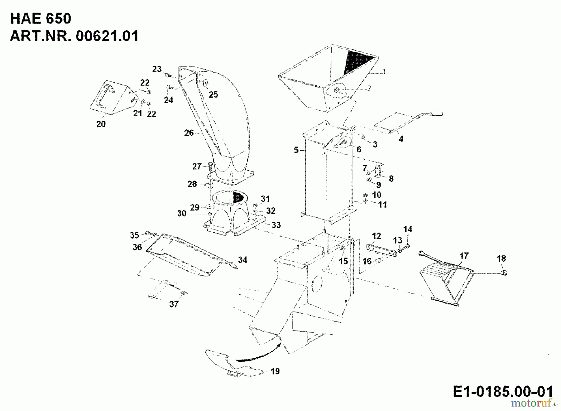 MTD Accessories Accessories multi purpose two wheel tractor Chipper HAE 650 for 550-750 00621.01 (1992) Discharge chute, Hopper