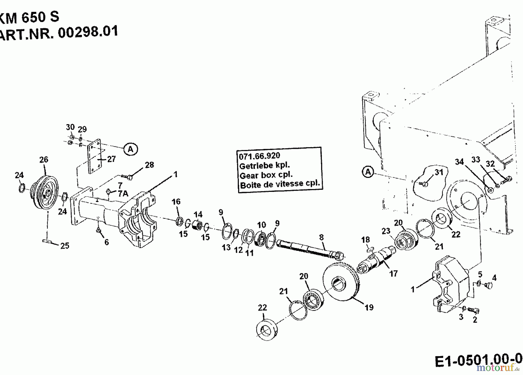 MTD Accessories Accessories multi purpose two wheel tractor Front sweeper KM 650 S for 550-750 00298.01 (1994) Gearbox