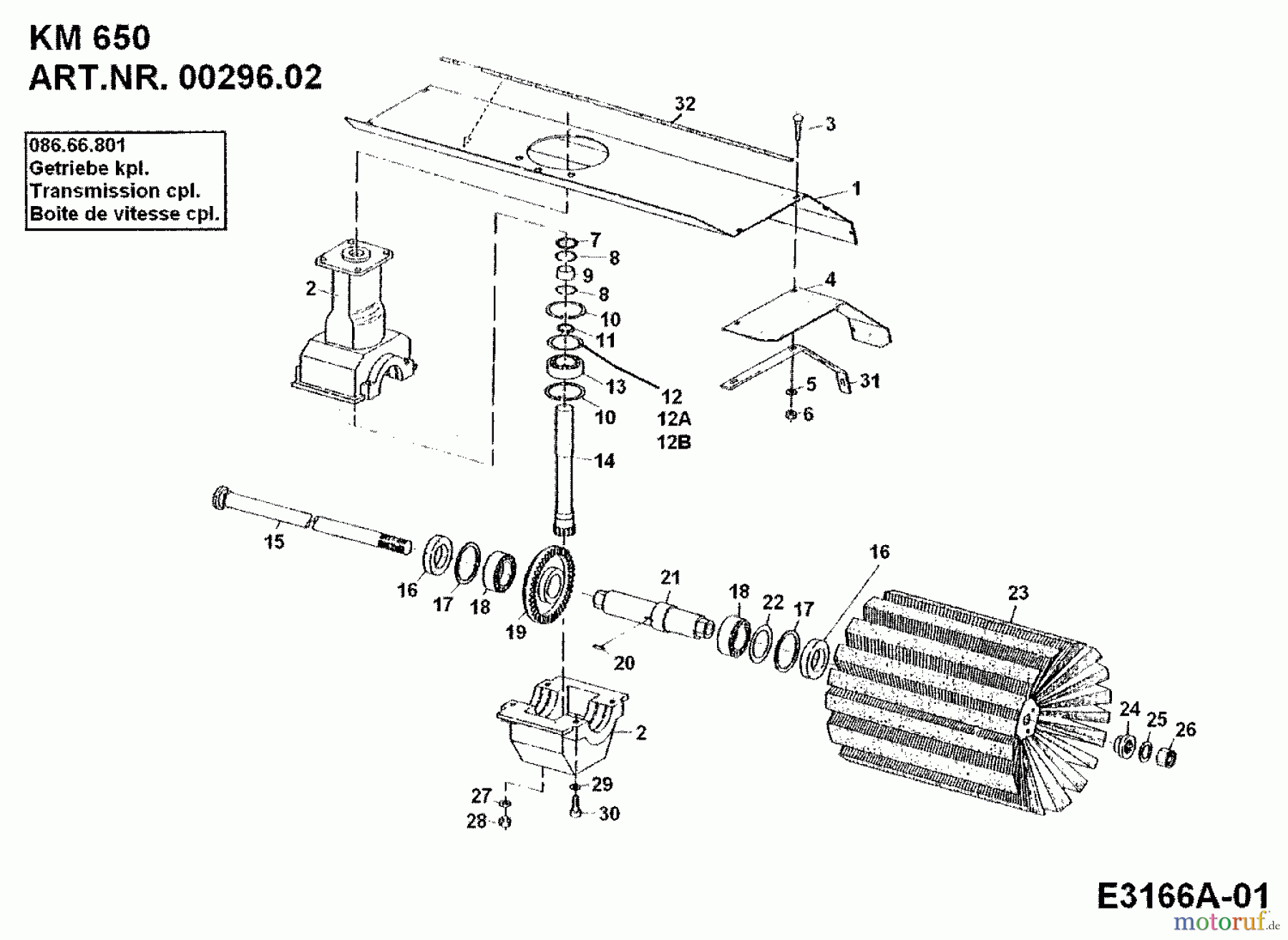  MTD Accessories Accessories multi purpose two wheel tractor Front sweeper KM 650 for 550-750 00296.02  (1989) Gearbox, Brush roller