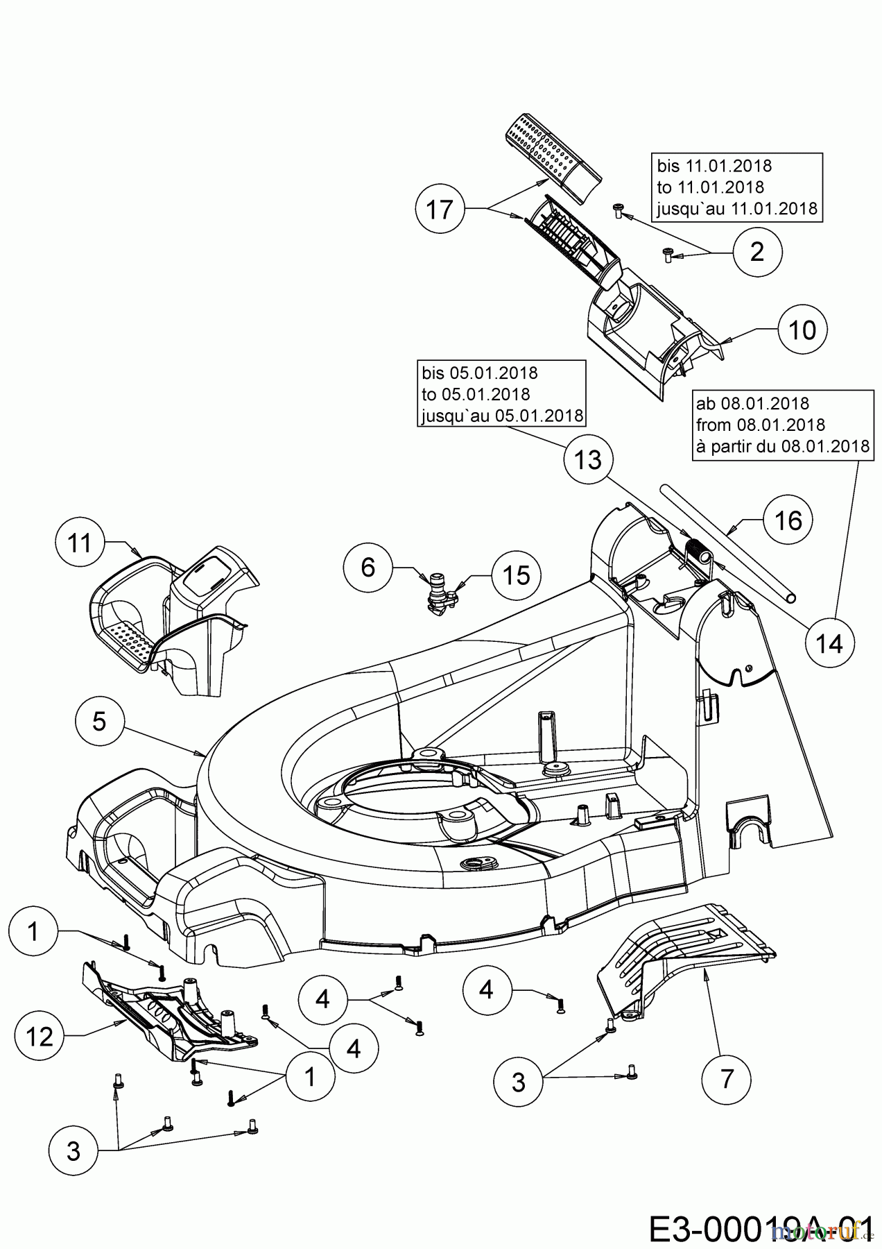  Cub Cadet Petrol mower self propelled XM2 ER53 12AQZAEQ603  (2018) Rear baffle, Deck housing, Rod for rear flap, Side cover panels