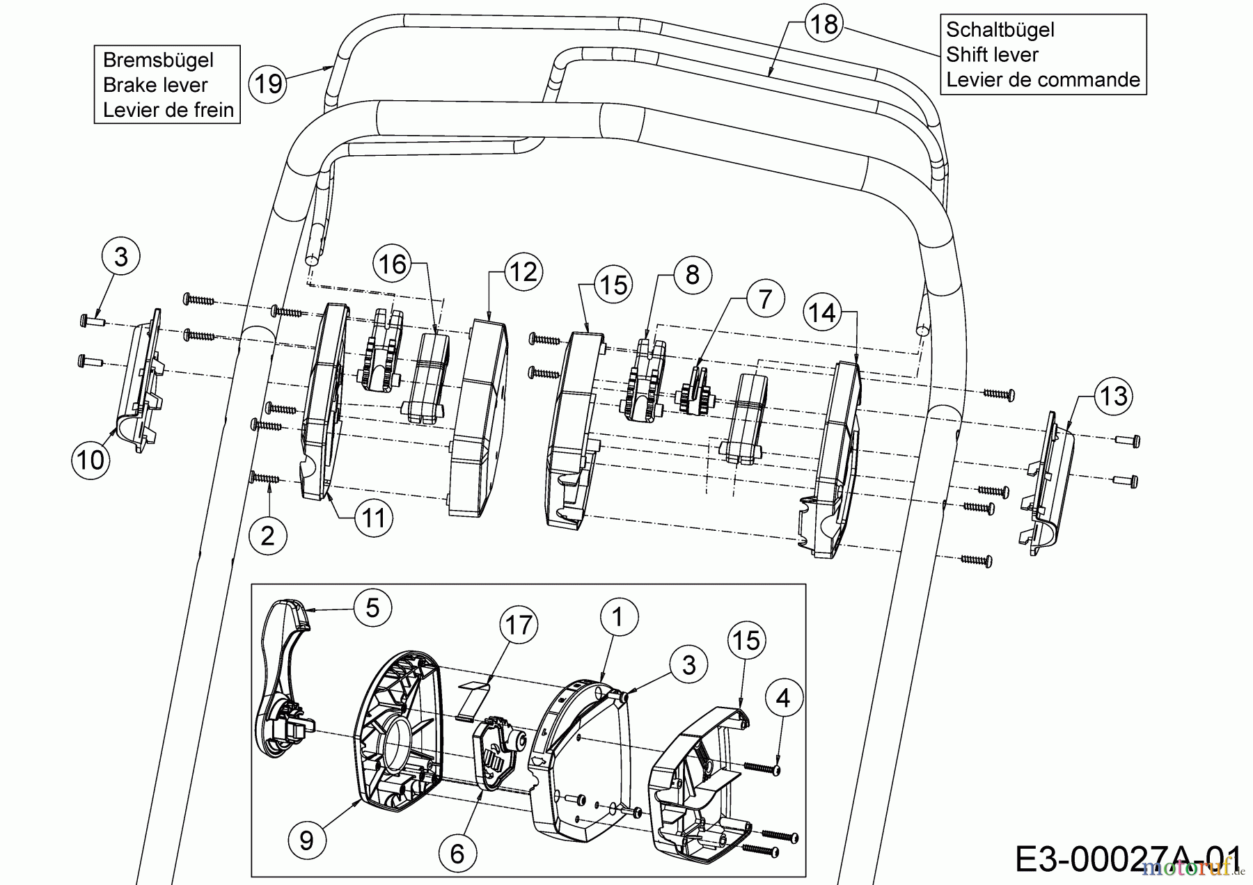 Cub Cadet Petrol mower self propelled XM2 ER53E 12ARZA9A603 (2018) Control lever, Speed control, Shift lever