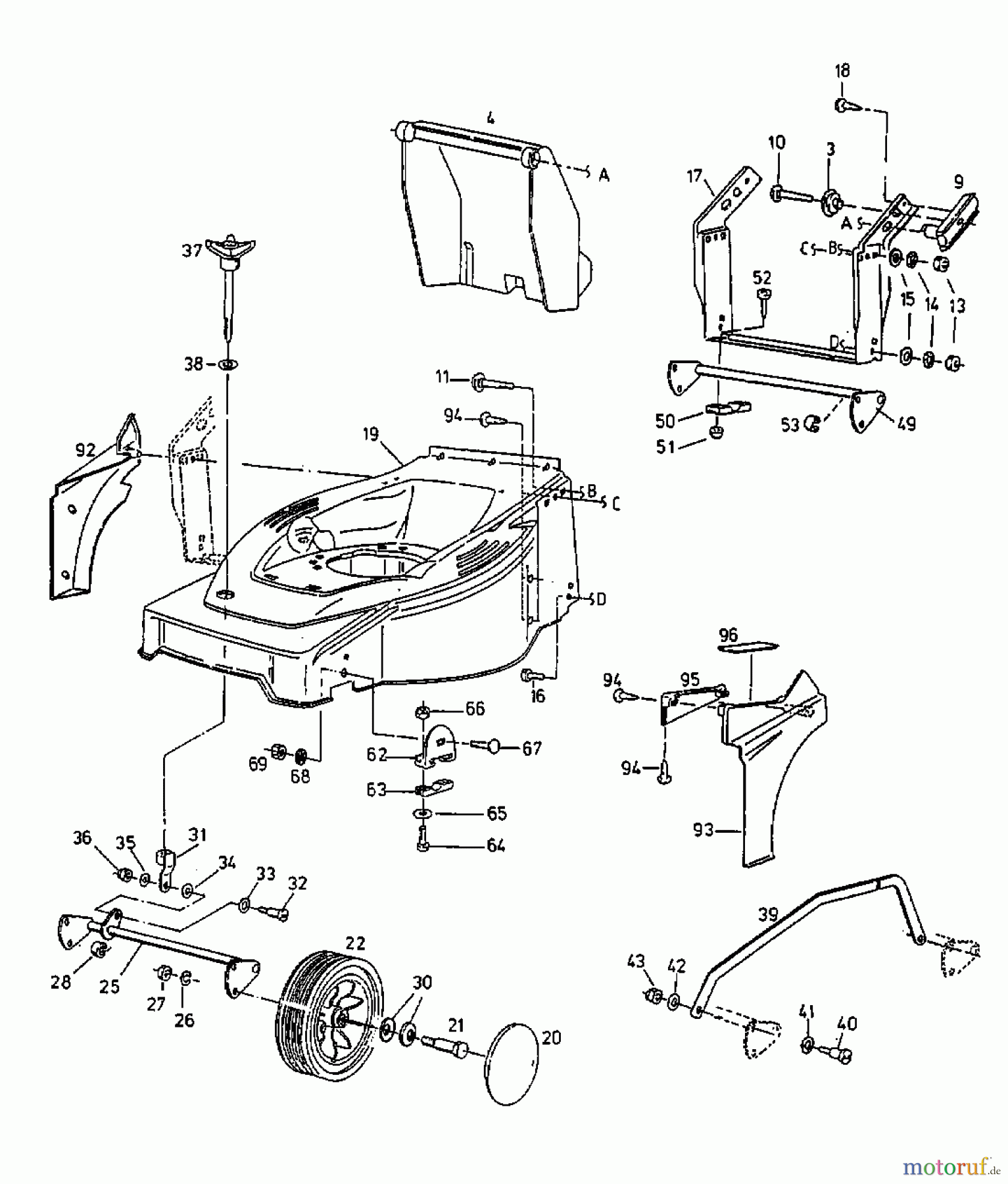  Gutbrod Electric mower HE 42 L 18A-L5F-604  (1998) Wheels, Cutting hight adjustment