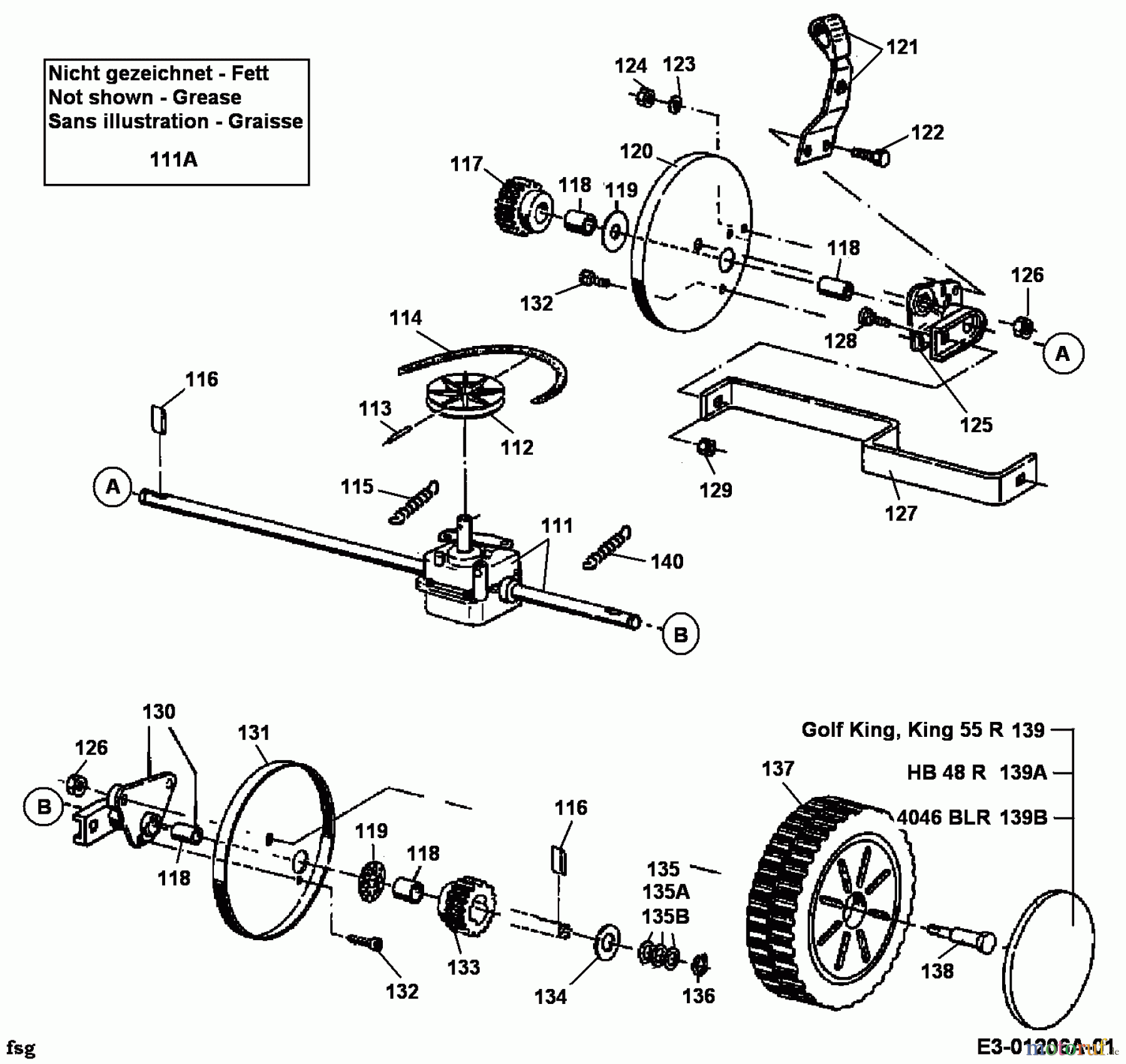  Golf Petrol mower self propelled KING 12A-T11Y648  (1998) Gearbox, Wheels