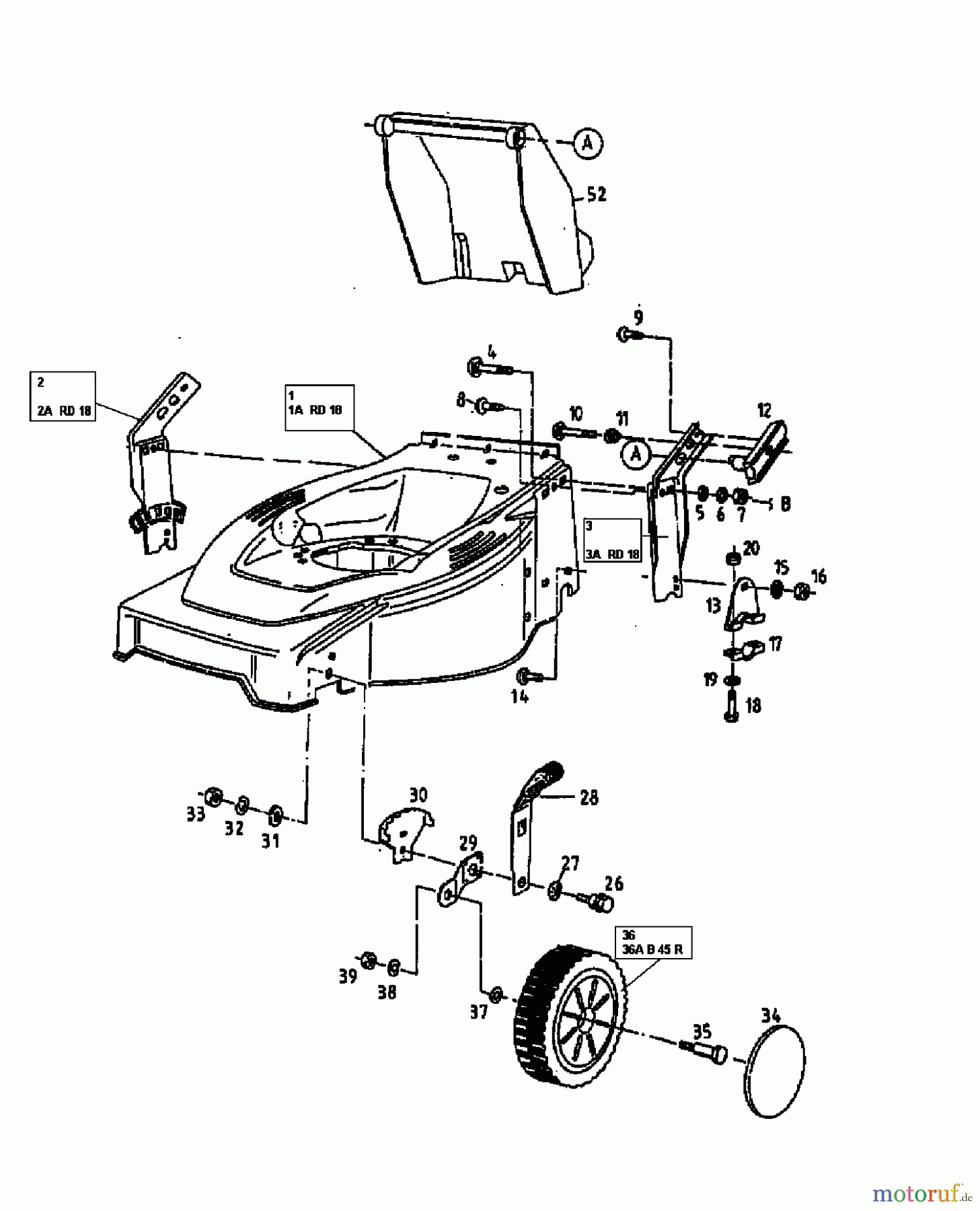  MTD Petrol mower self propelled GES 46 P 12A-T02Z678  (1998) Height adjustment, Front wheels