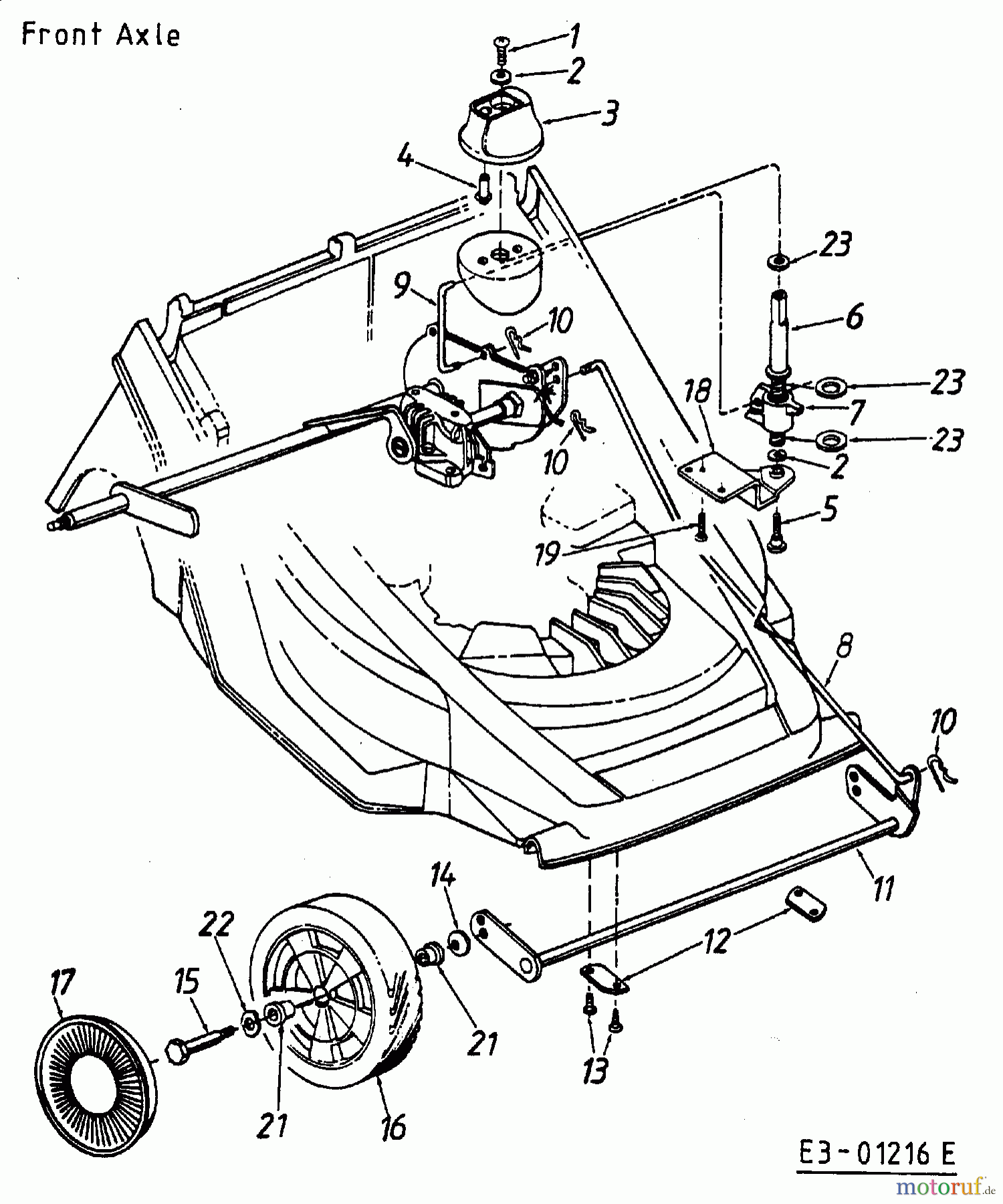  MTD Petrol mower self propelled SP 46 GLXR 12B-658C678  (2002) Front wheels, Cutting hight adjustment