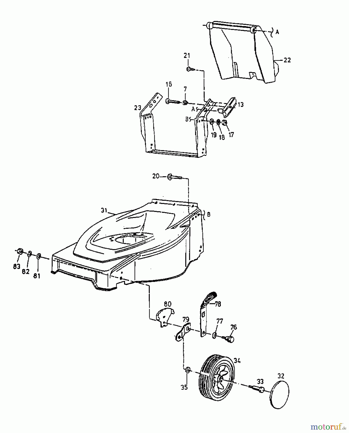  Floraself Petrol mower 4046 BL 11B-T14X668  (1999) Front wheels, Cutting hight adjustment