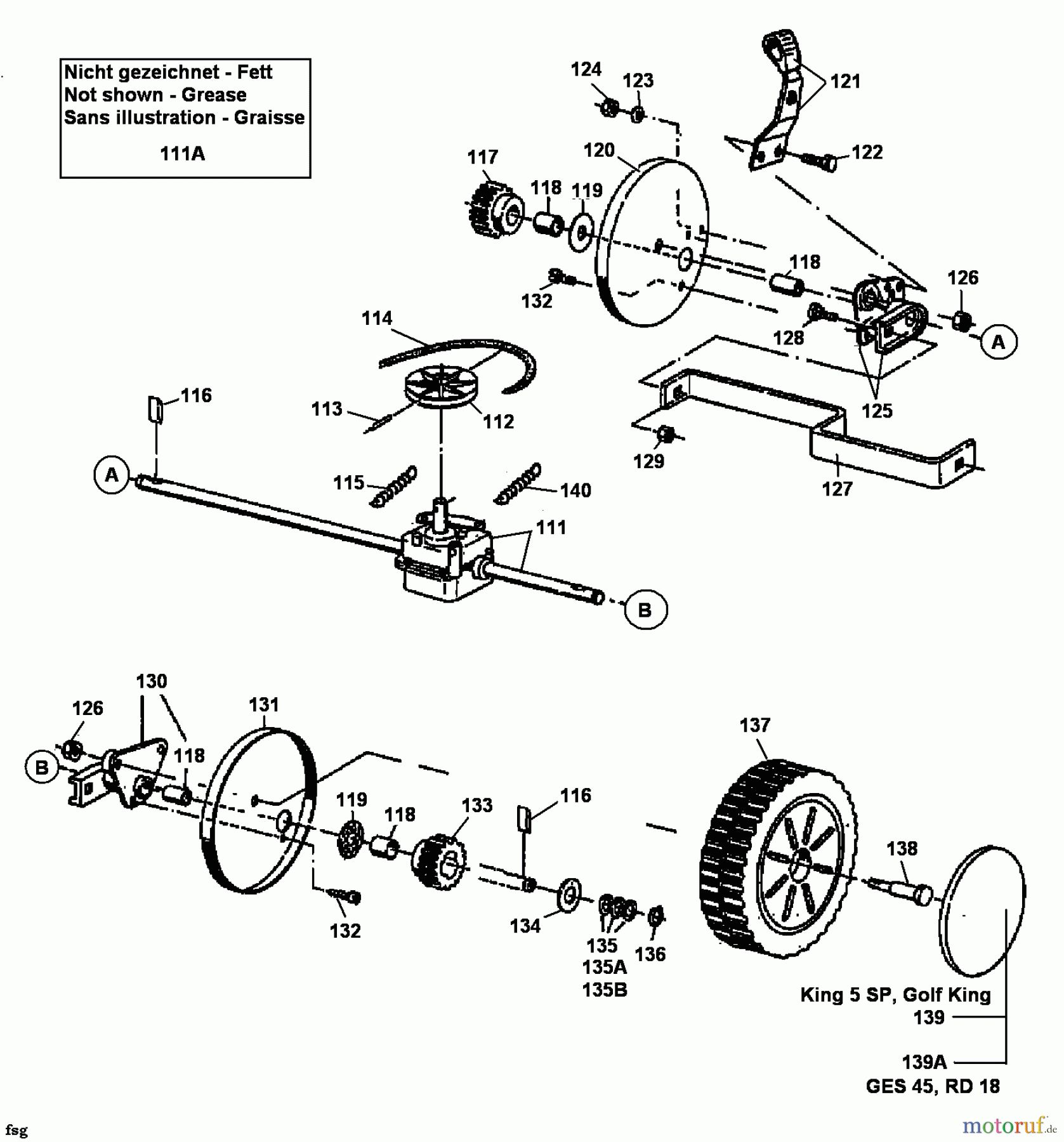  Golf Petrol mower self propelled KING 12A-T15Z648  (1999) Gearbox, Wheels