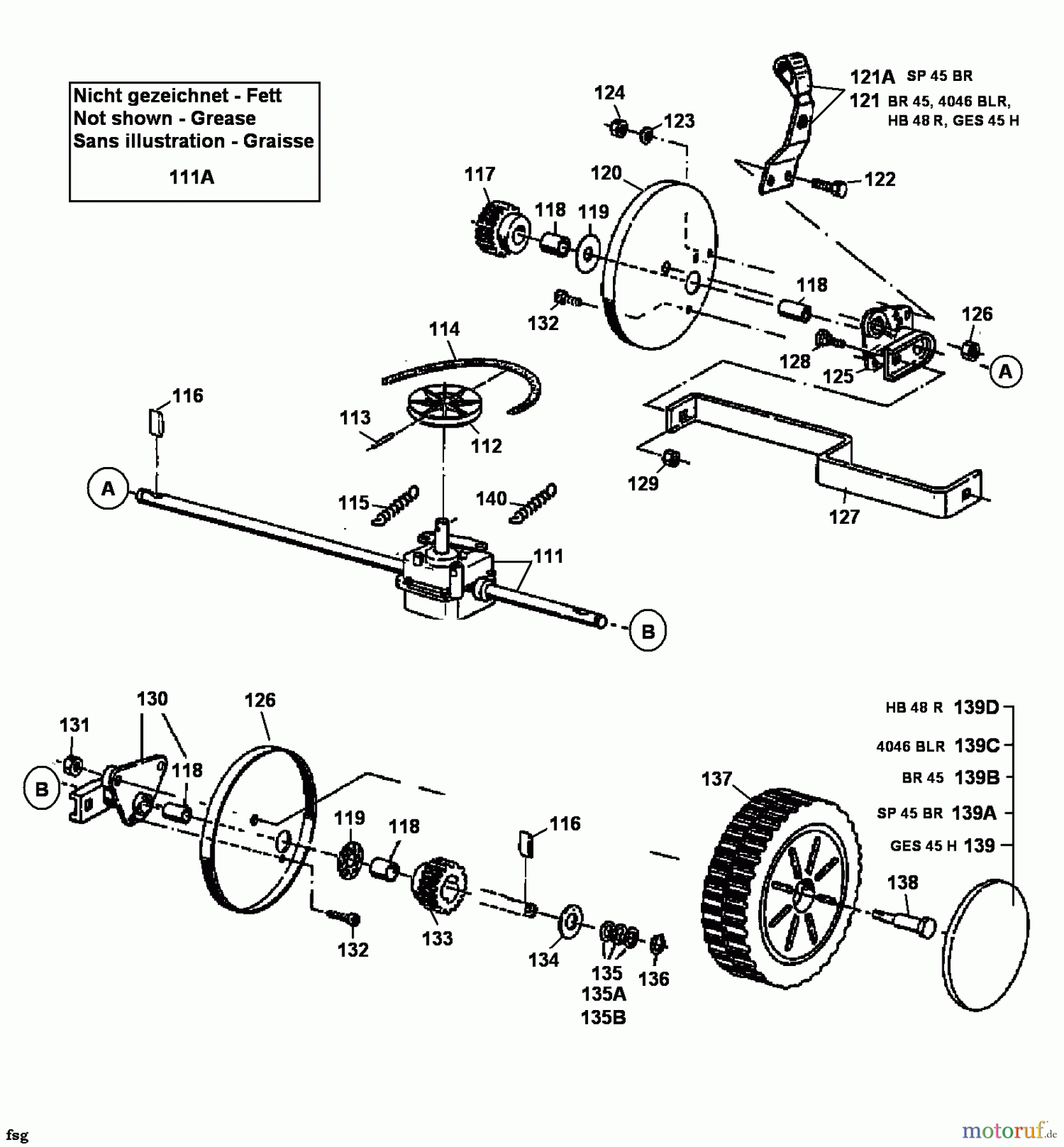  Gutbrod Petrol mower self propelled HB 48 R 12B-T14Z604  (1999) Gearbox, Wheels