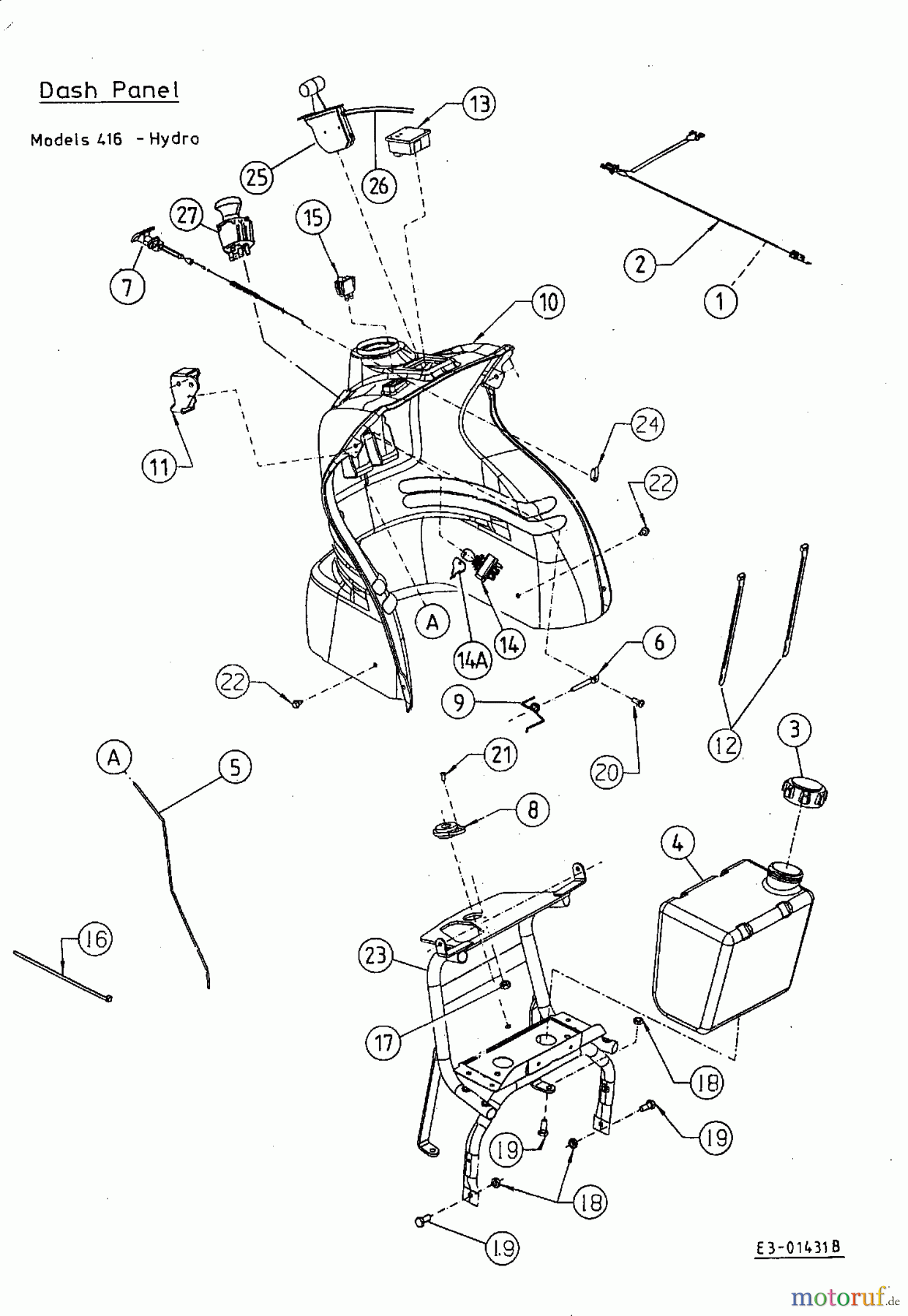  MTD Lawn tractors H 145 13AP418F678  (2003) Dashboard, Fuel tank