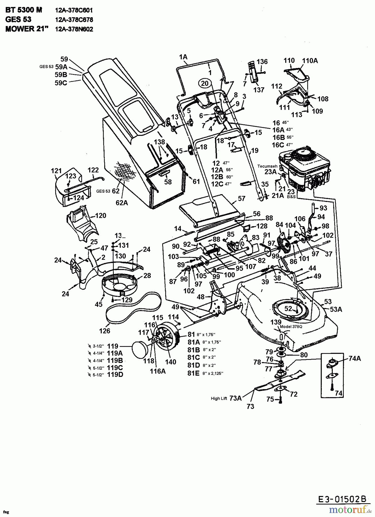  Gutbrod Petrol mower self propelled HBM 53 12A-378C604  (1998) Basic machine