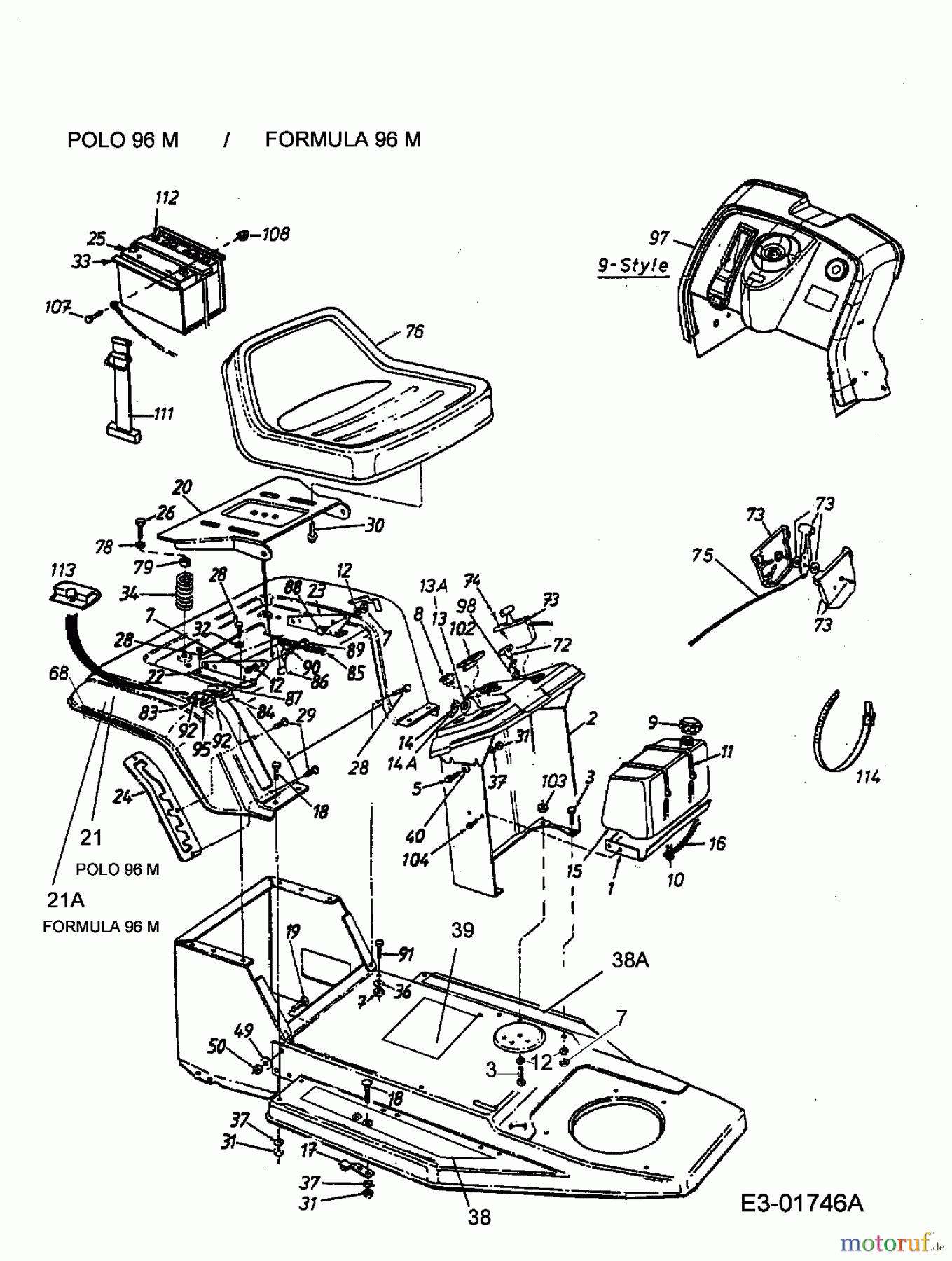  Oleo-Mac Lawn tractors Polo 96 M 13AC479F636  (2003) Frame, Seat, Fuel tank