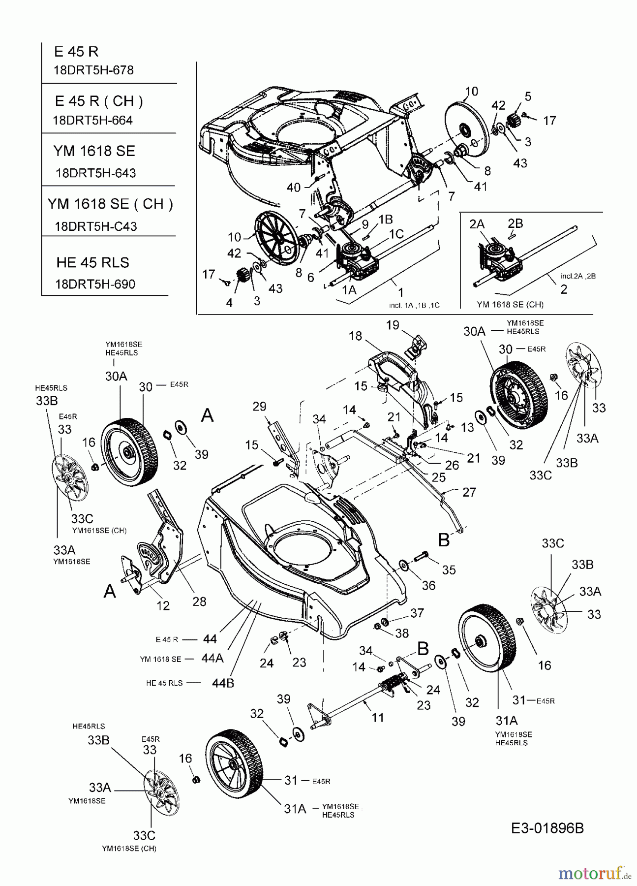  Yard-Man Electric mower self propelled YM 1618 SE 18DRT5H-C43  (2005) Gearbox, Wheels, Cutting hight adjustment