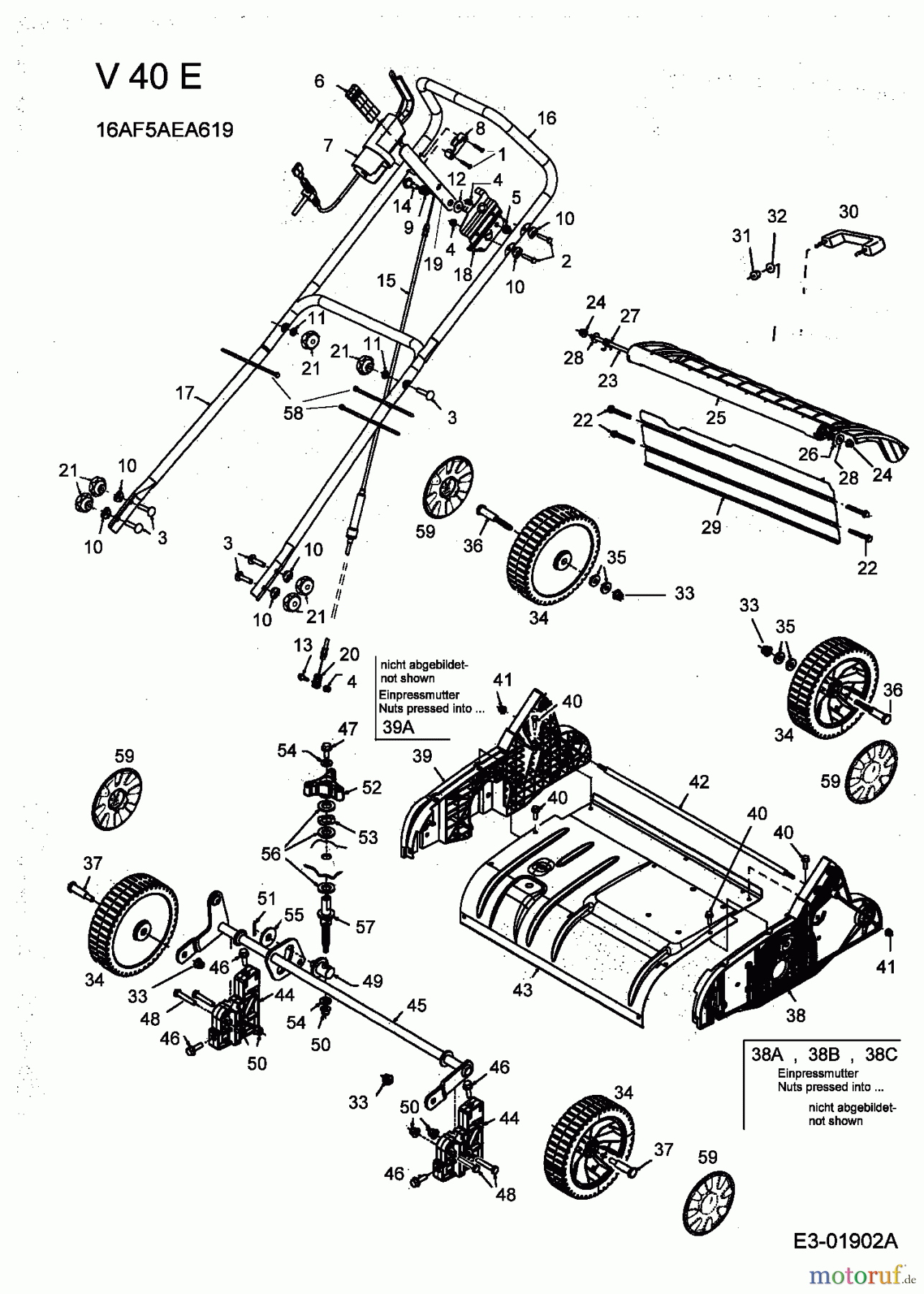 Fleurelle Electric verticutter V 40 E 16AF5AEA619 (2004) Handle, Wheels