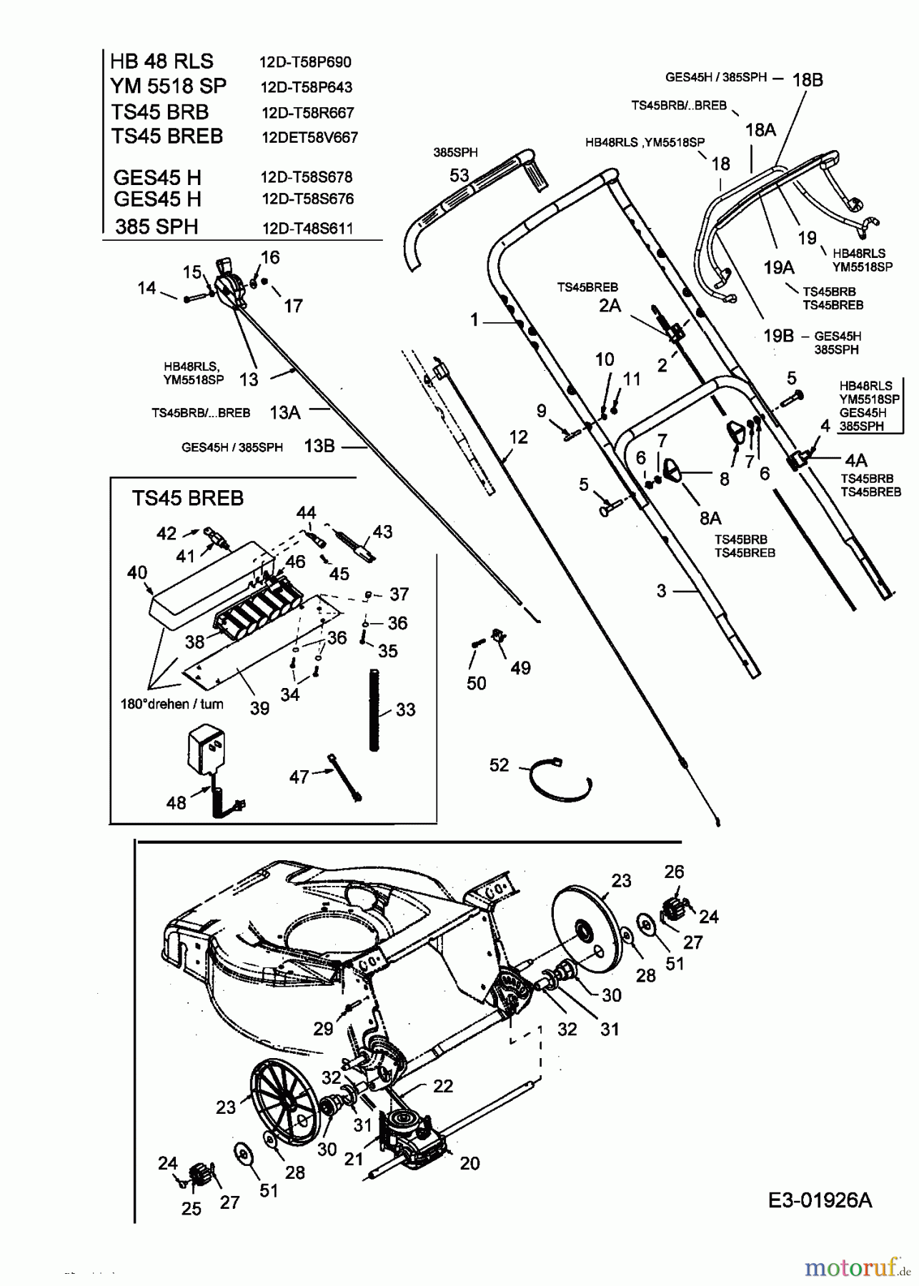  Turbo Silent Petrol mower self propelled TS 45 BRE-B 12DET58V667  (2004) Handle