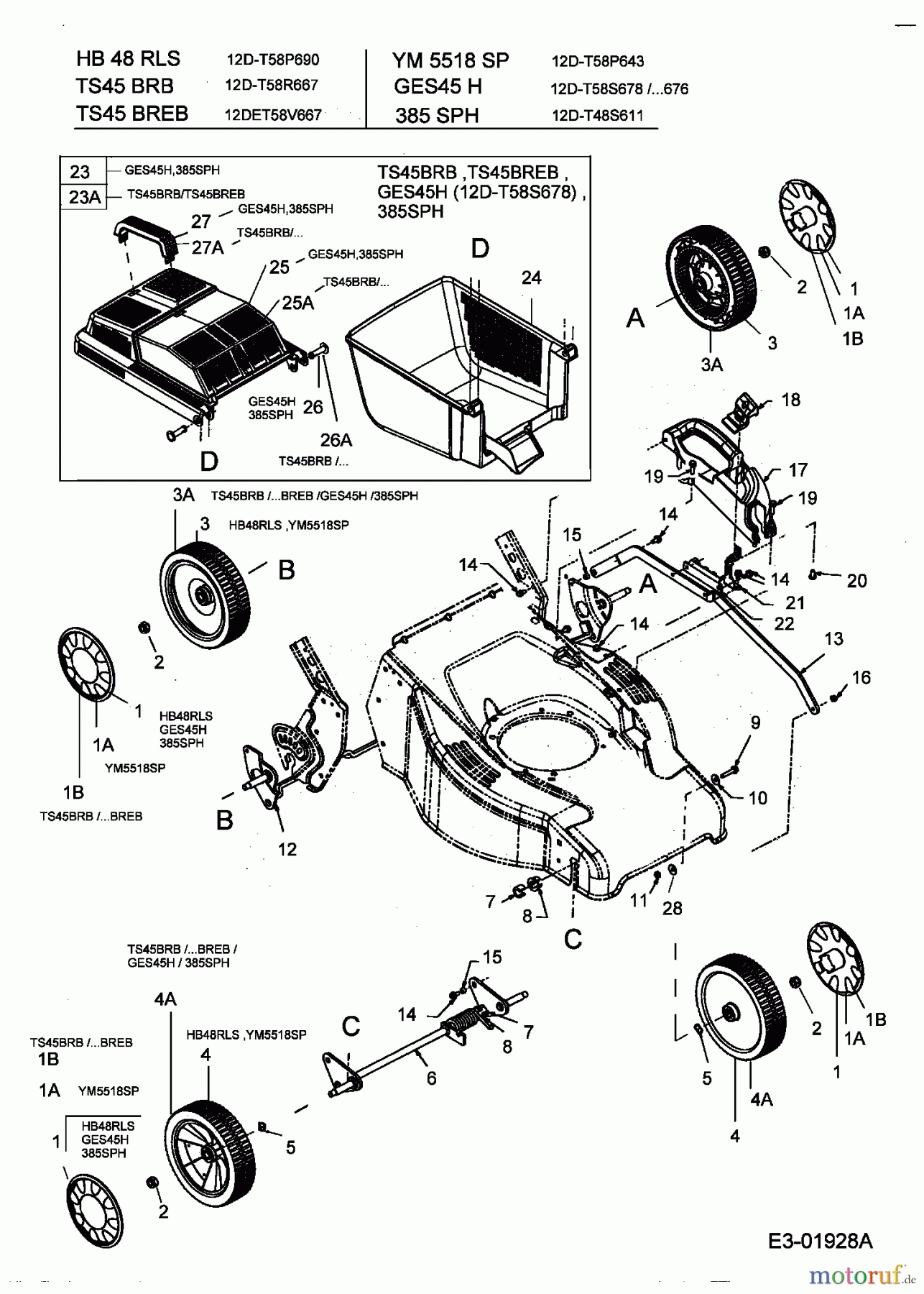  Turbo Silent Petrol mower self propelled TS 45 BRE-B 12DET58V667  (2004) Grass box, Wheels, Cutting hight adjustment