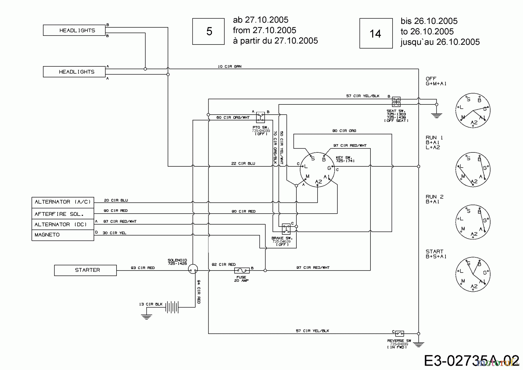  MTD Lawn tractors RS 135/107 13A1762G600  (2006) Wiring diagram