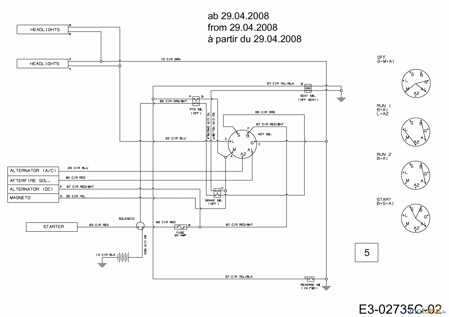 MTD Lawn tractors RS 180/107 13AT798G676  (2008) Wiring diagram from 29.04.2008