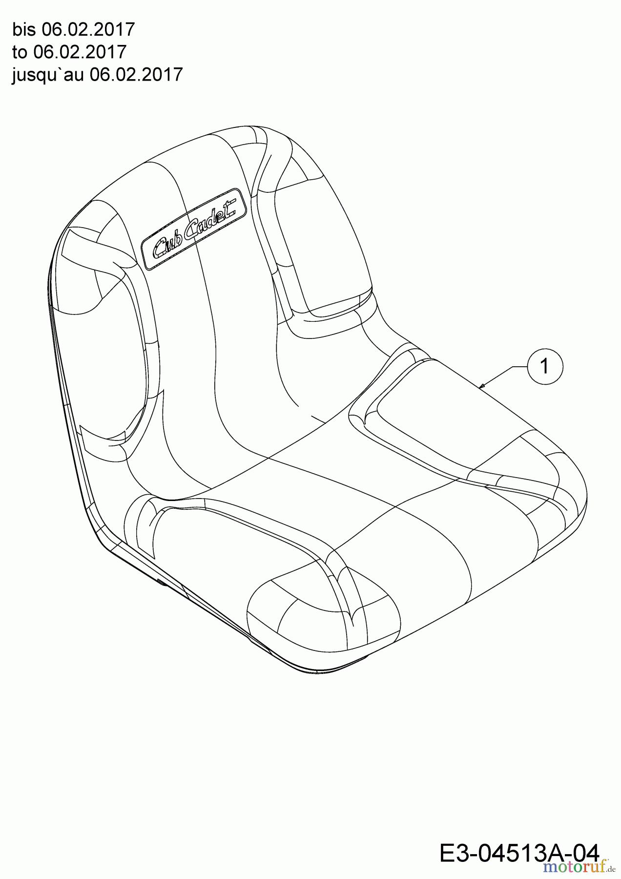  Cub Cadet Lawn tractors XT2 QR106 13AQA1CR330  (2017) Seat to 06.02.2017