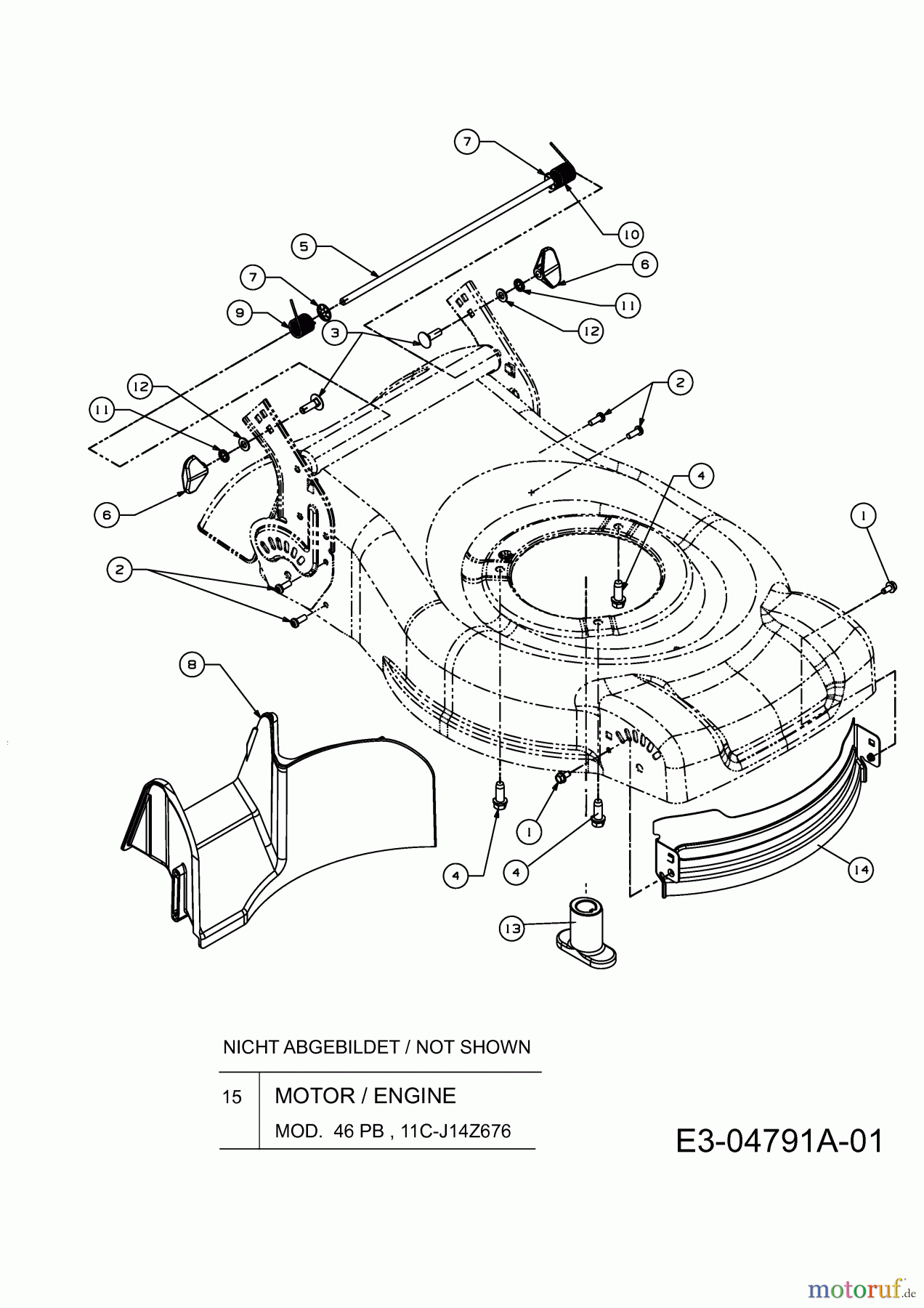  MTD Petrol mower 46 PB 11C-J14Z676  (2009) Front baffle, Rear baffle, Blade adapter, Engine