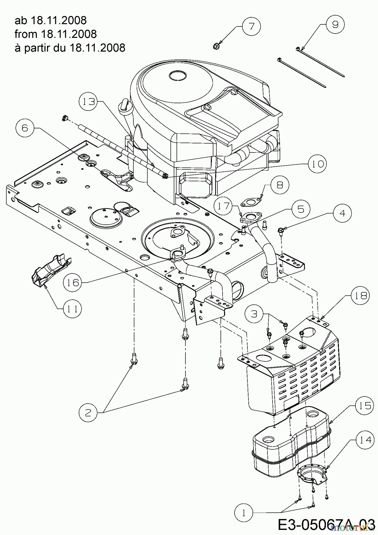 MTD Lawn tractors Rasentrac 107 H 13AT793G626 (2009) Engine accessories from 18.11.2008