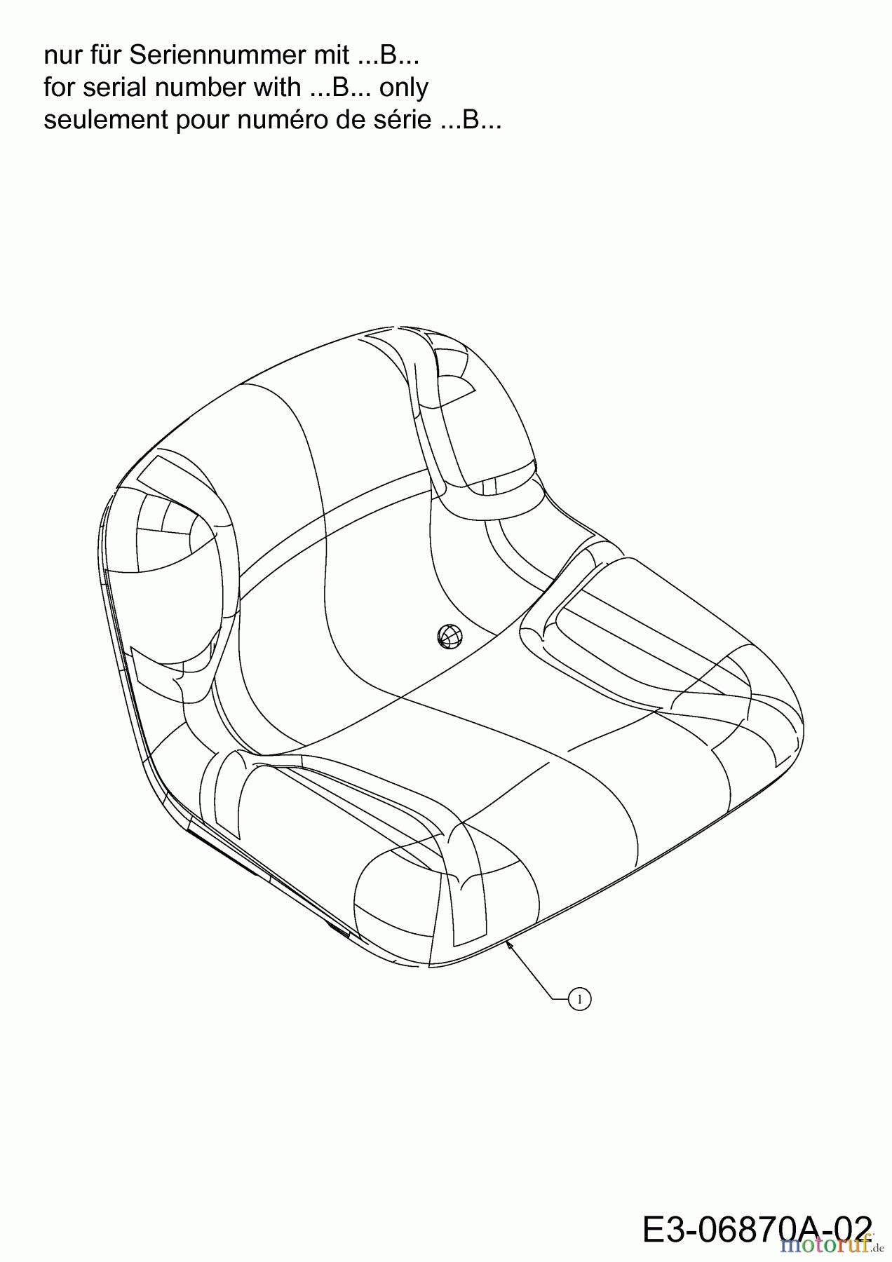  Bestgreen Lawn tractors BG 1396 SBK 13CH765F655  (2014) Seat for serial number with …B… only