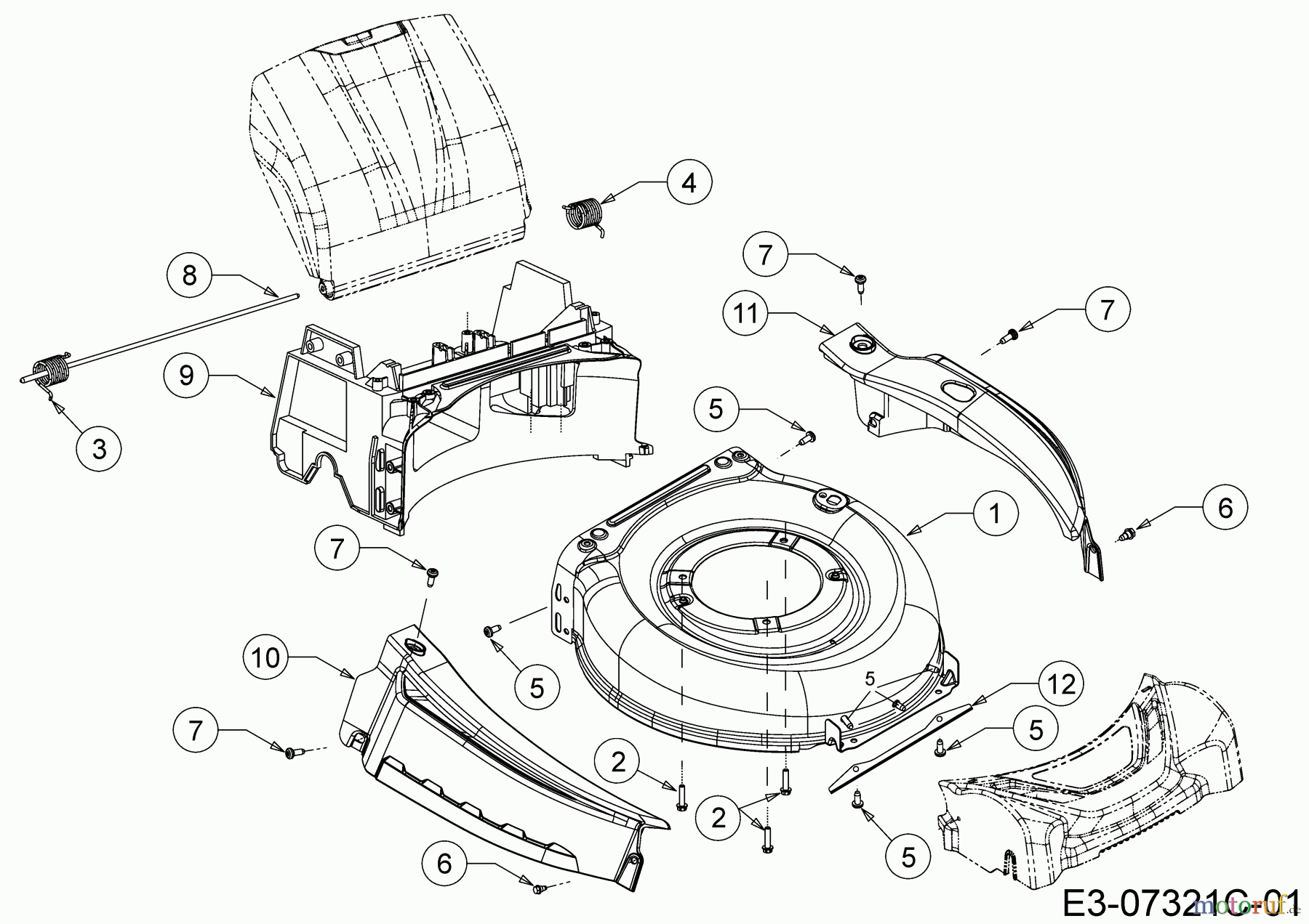Cub Cadet Petrol mower self propelled CC 46 SPCV 12BVK1KC603 (2016) Deck housing, rear baffle, Rod for rear flap, Side cover panels