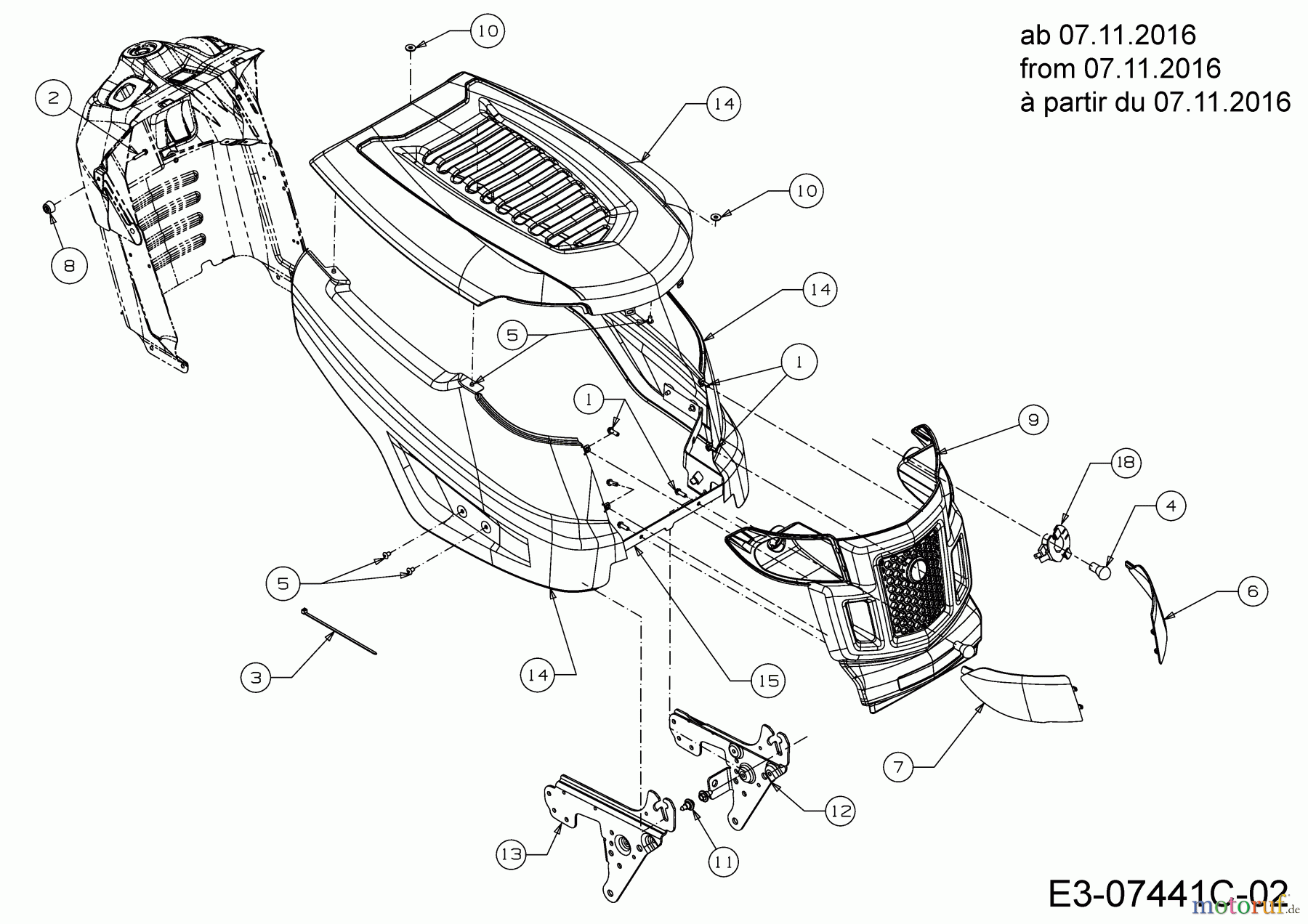 MTD Lawn tractors LE 180/92 H 13IT71KE676 (2017) Engine hood K-Style from 07.11.2016
