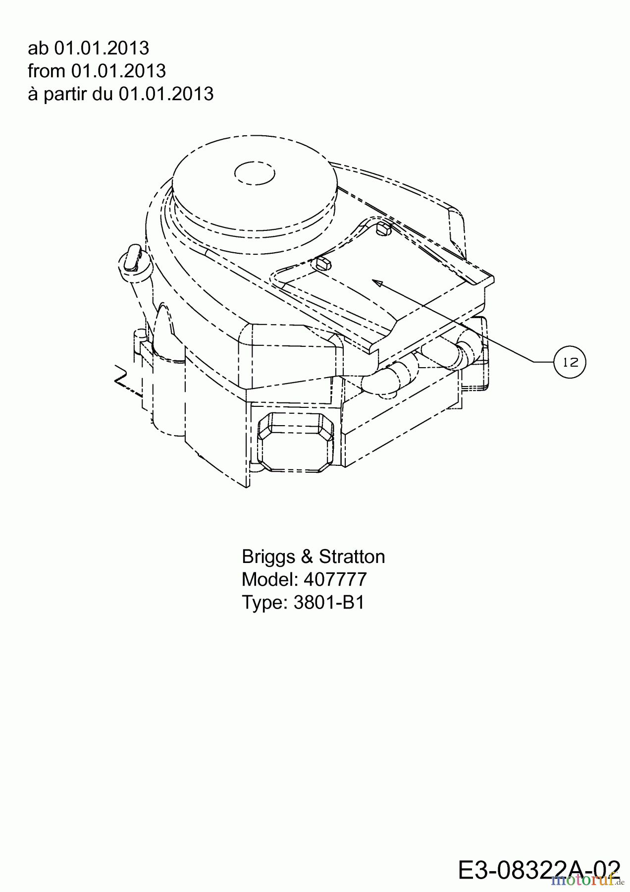  MTD Lawn tractors 220/105 H 13AU99KN676  (2014) Engine Briggs & Stratton from 01.01.2013