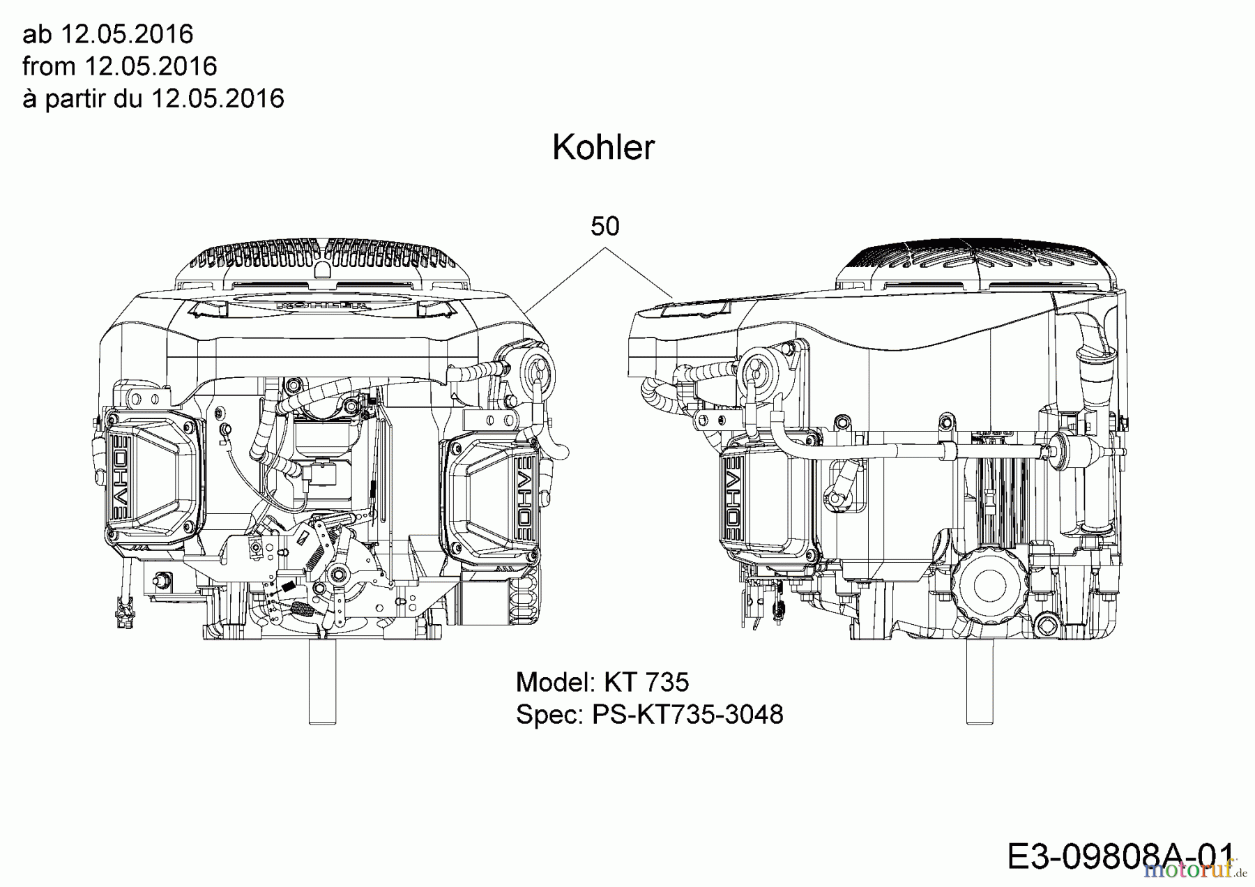 Cub Cadet Garden tractors CC 1224 KHP 14HQ94AP603 (2016) Engine Kohler from 12.05.2016