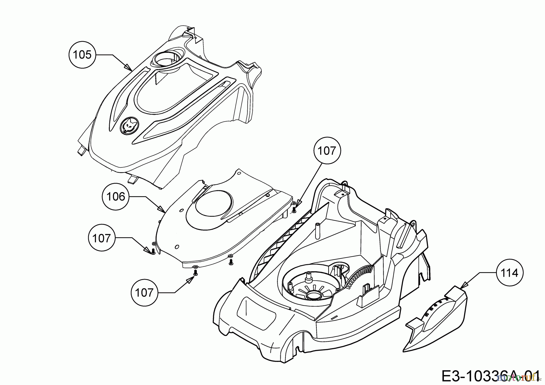  Wolf-Garten Electric mower Blue Power 37 E 18BWG1Y1C50  (2013) Cover sideways, Motor hood