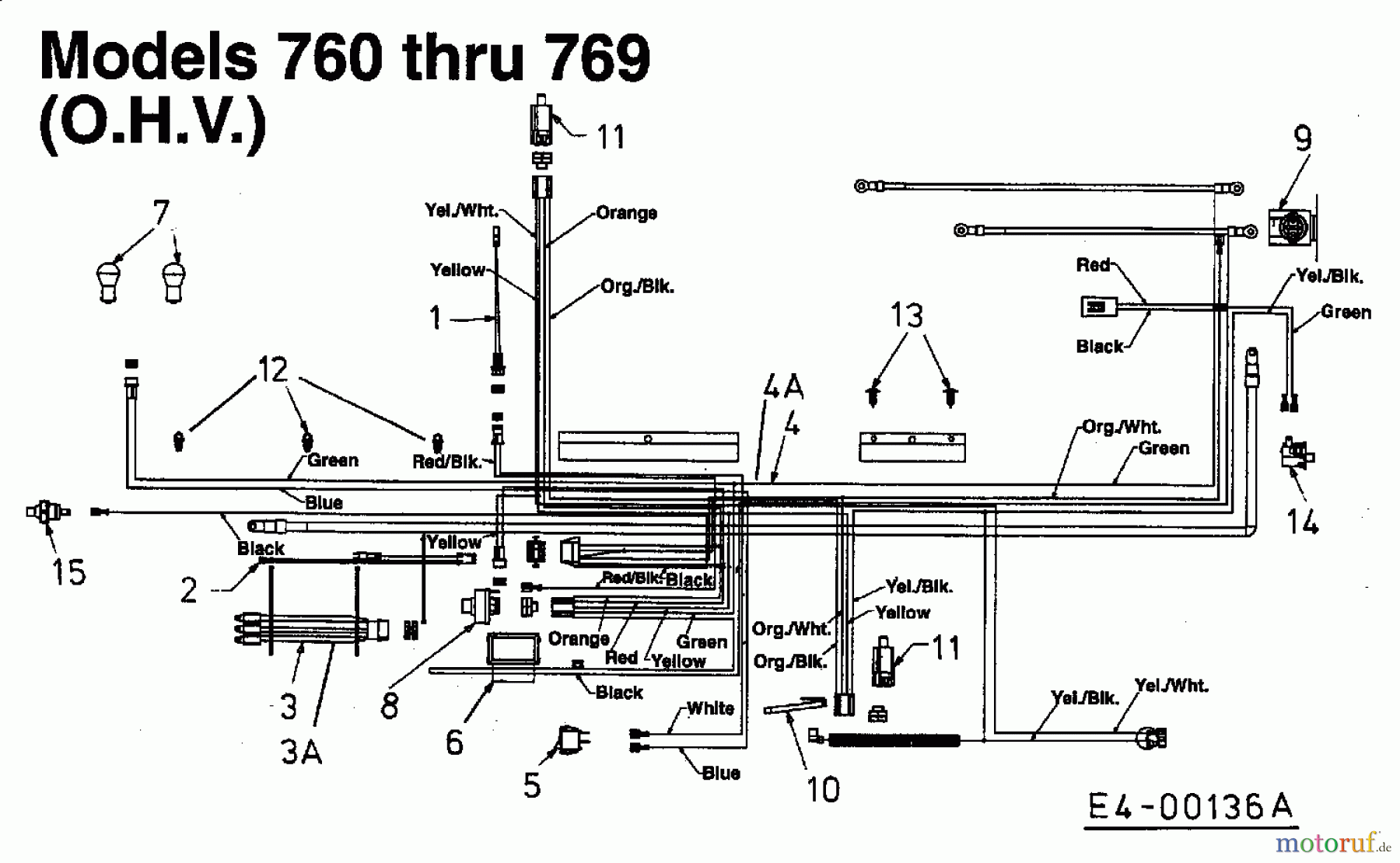  Yard-Man Lawn tractors TN 7130 13BA764N643  (1998) Wiring diagram for O.H.V.