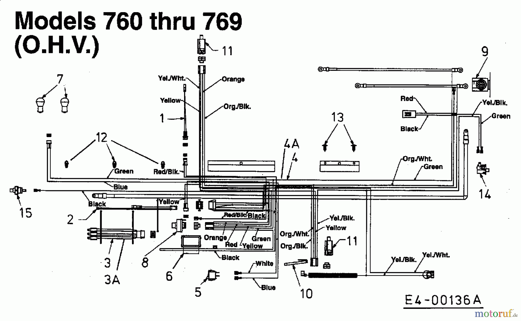  Brill Lawn tractors 102/16 RTH 136T767N629  (1996) Wiring diagram for O.H.V.