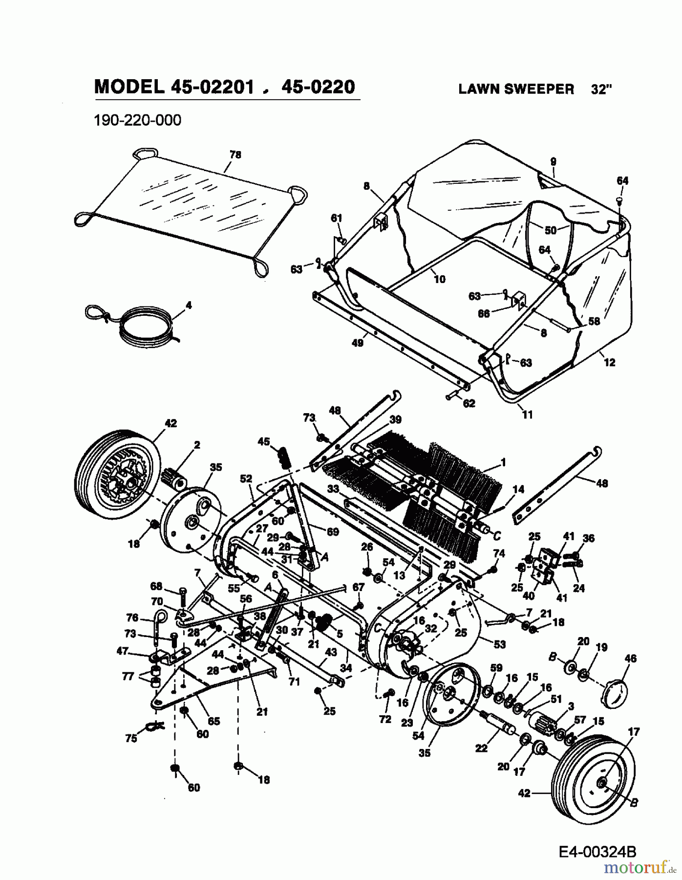  MTD Accessories Accessories garden and lawn tractors Sweeper 45-02201  (190-220-000) 190-220-000  (2003) Basic machine