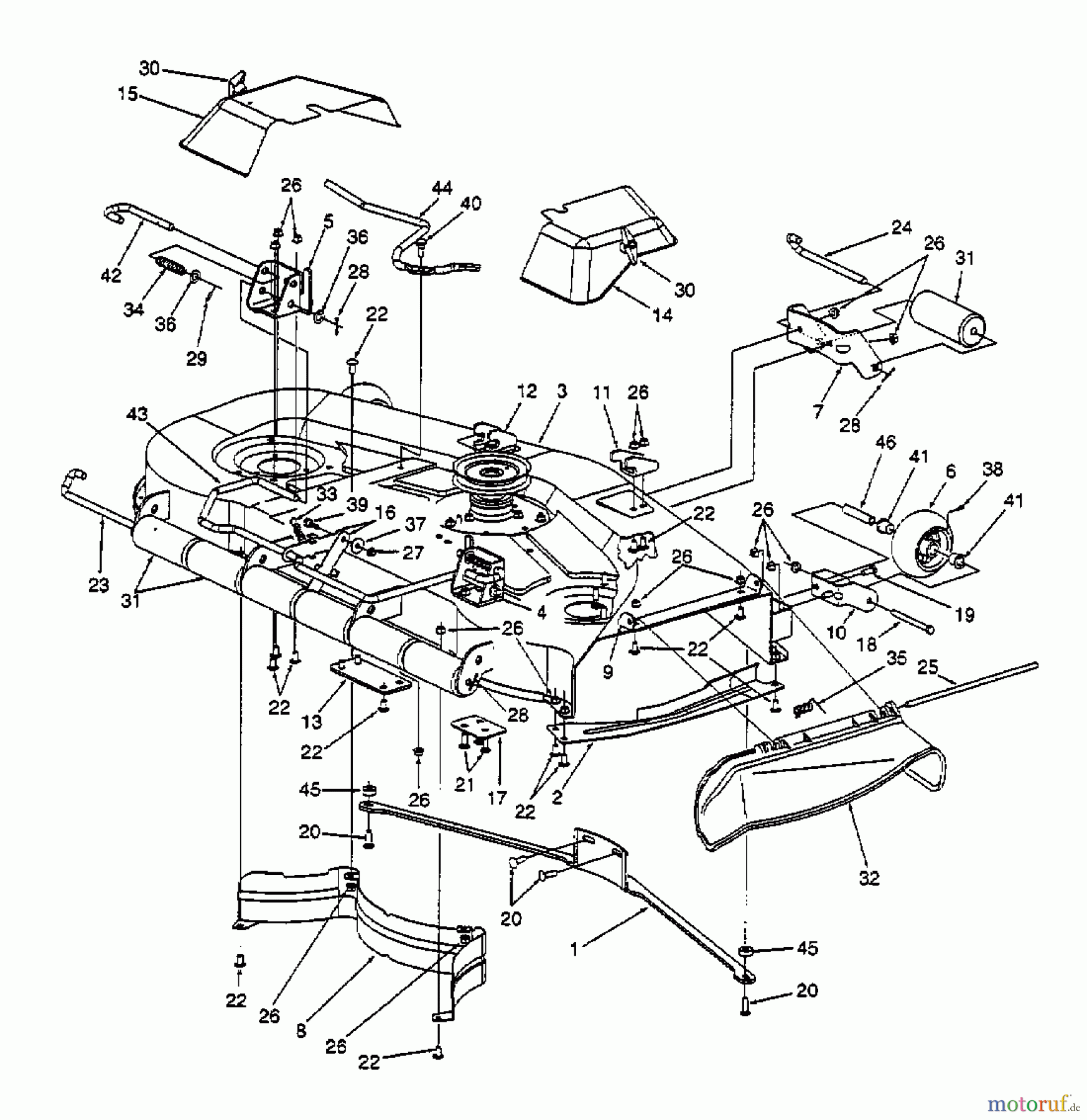 Cub Cadet Zero Turn Z 48 53BA1C6M603 (1998) Deflector, Deck housing, Wheels