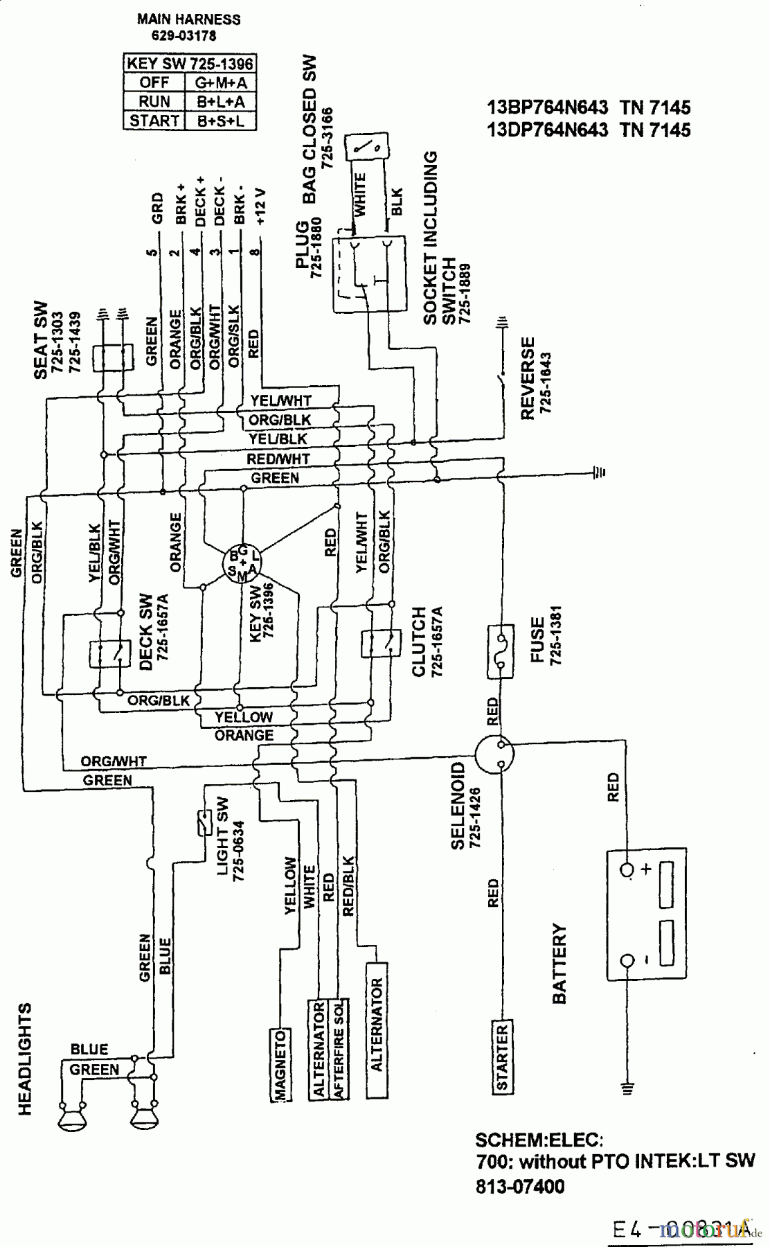  MTD Lawn tractors E/165 13CO768N678  (1999) Wiring diagram