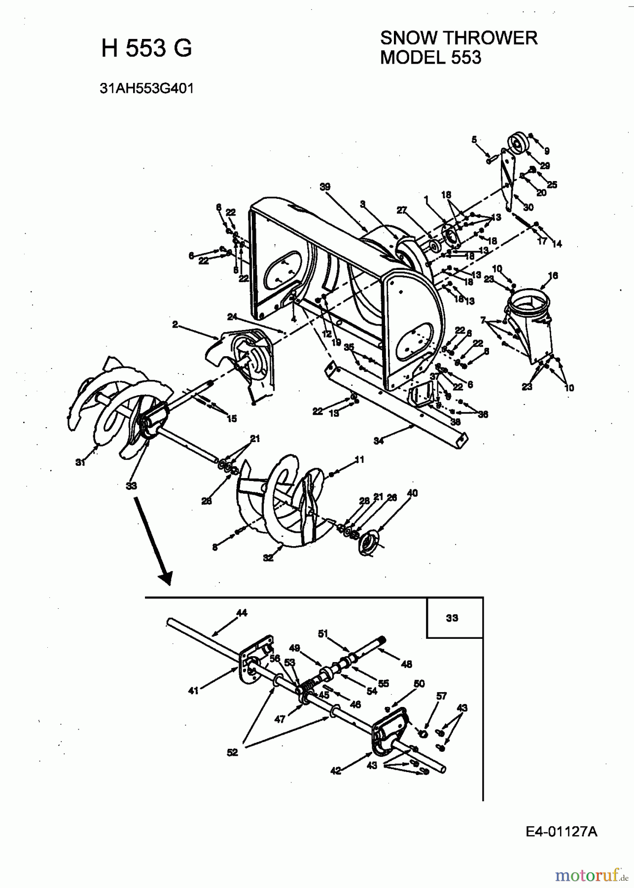 Yard-Man Snow throwers H 553 G 31AH553G401 (1999) Auger housing, Auger, Auger gearbox