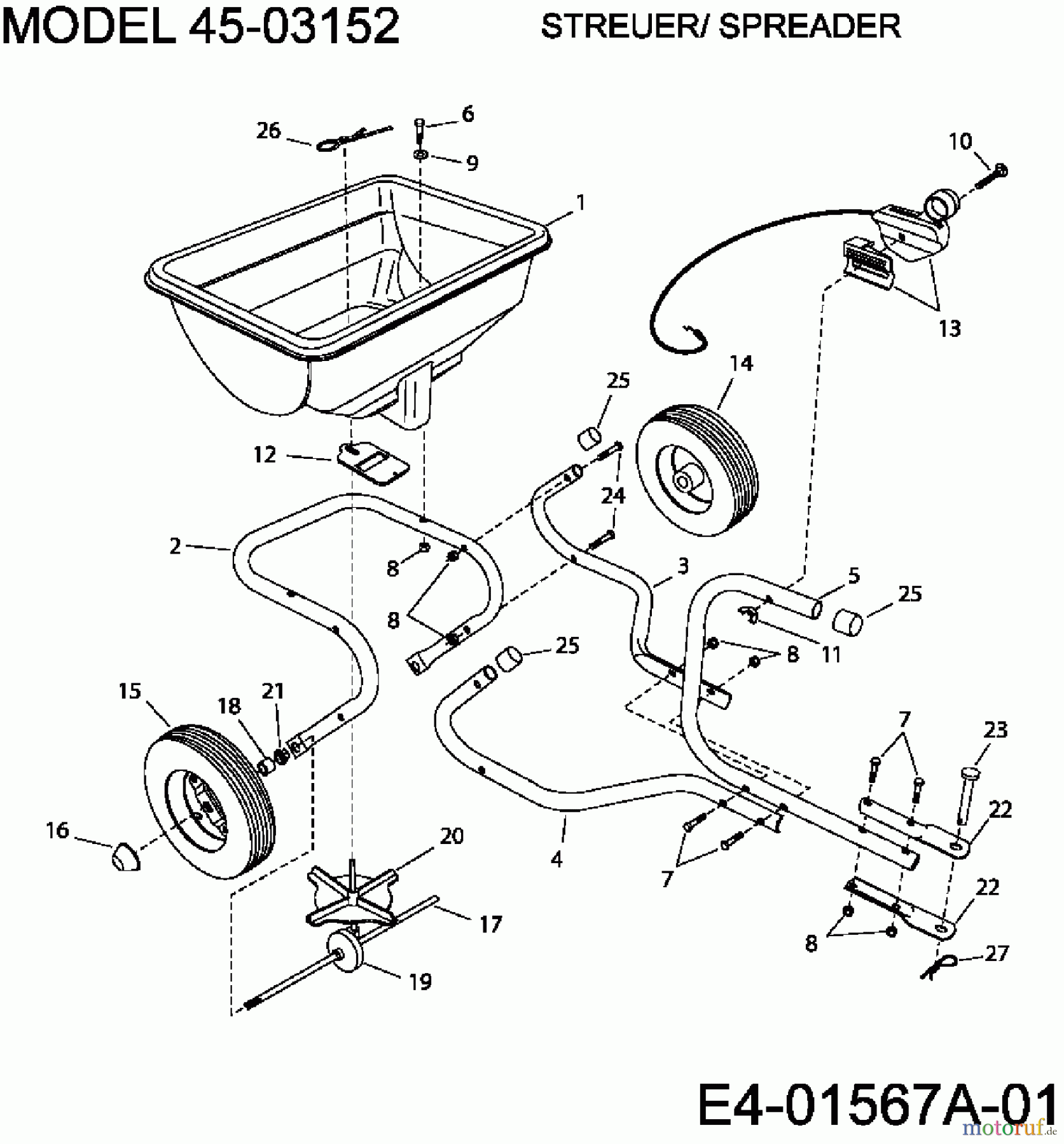 MTD Accessories Accessories garden and lawn tractors Spreader 45-03152 (196-031-000) 196-031-000 (2009) Basic machine