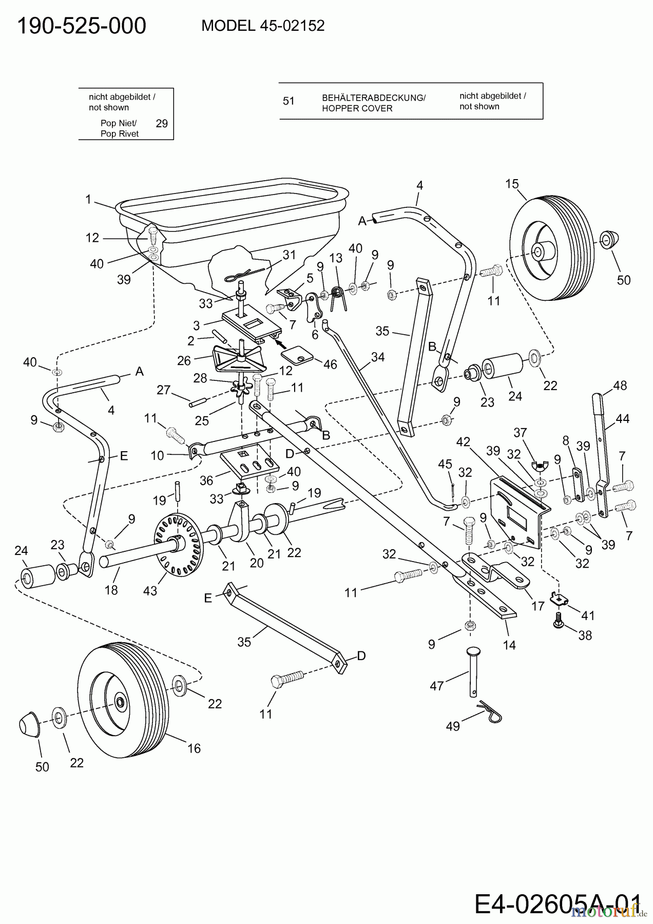  MTD Accessories Accessories garden and lawn tractors Spreader 45-02152  (190-525-000) 190-525-000  (2003) Basic machine